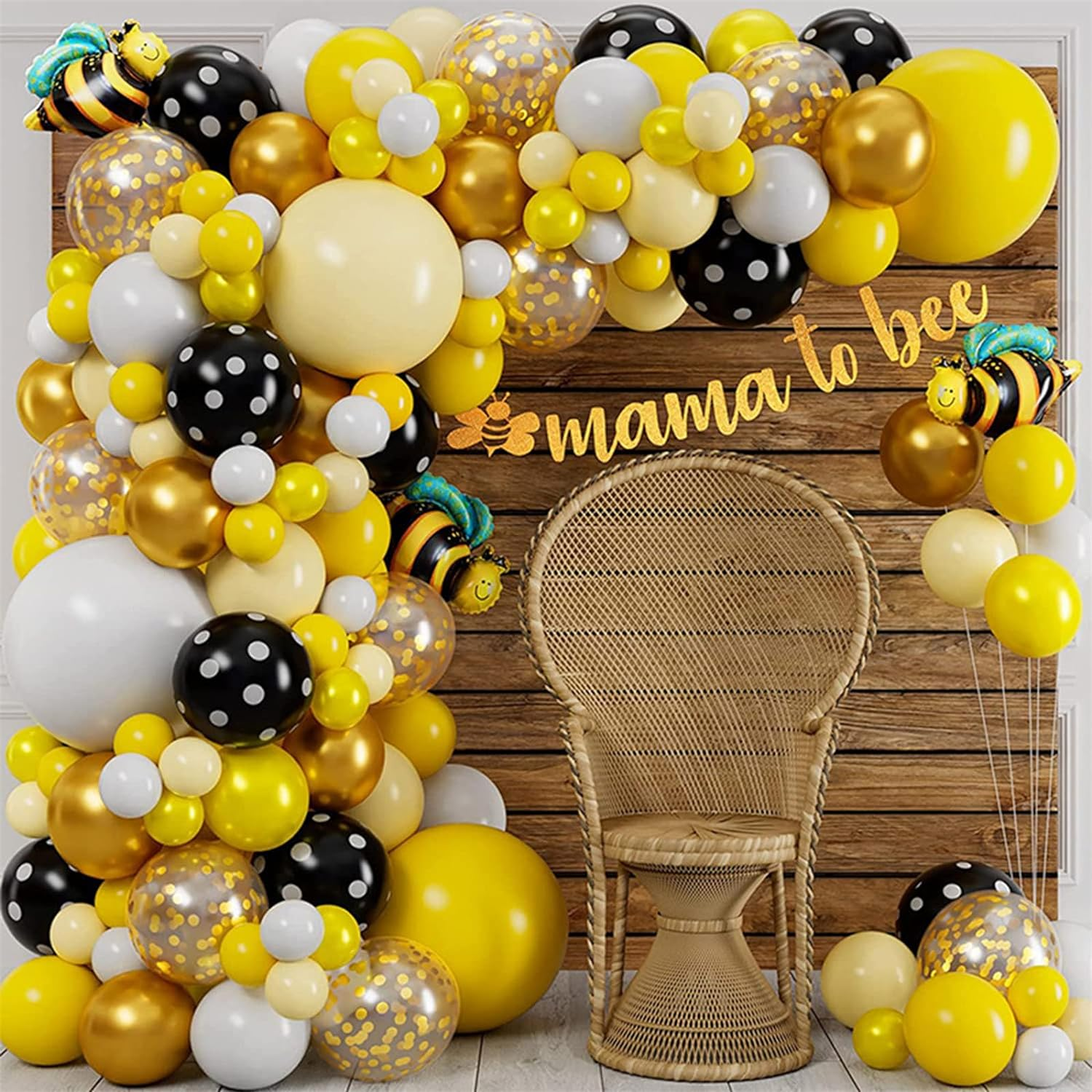 Bee Balloons Garland Kit 113Pcs Yellow Black White Balloons Bee Foil Balloons Bumble Bee Balloons for Birthday Party Decorations Supplies image number 4