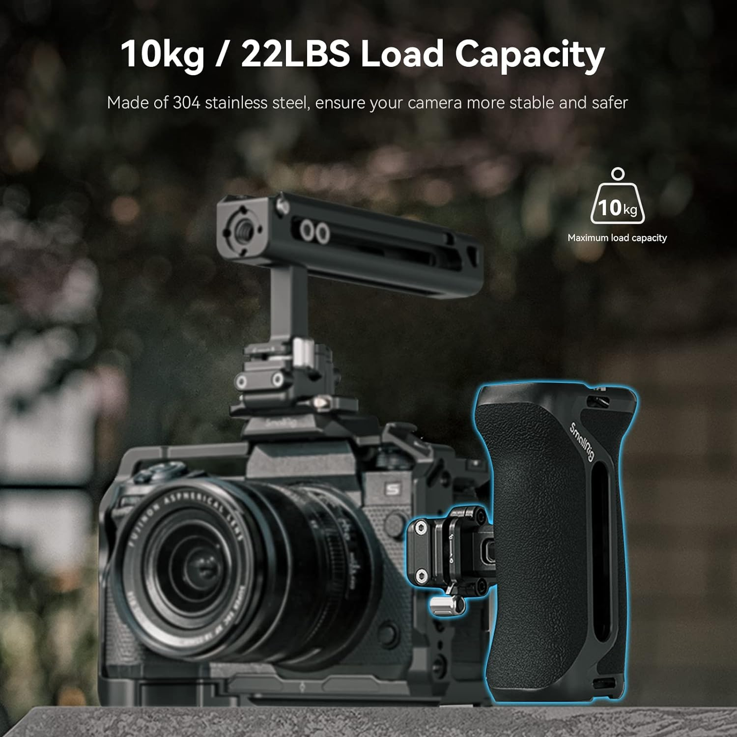 Smallrig Snap-On NATO Side Handle, Quick Lock Design, Up/Down Adjustable, Built-In Cold Shoe Mount, 1/4''-20 Thread Hole, Wrist Strap Hole - 4017 image number 3