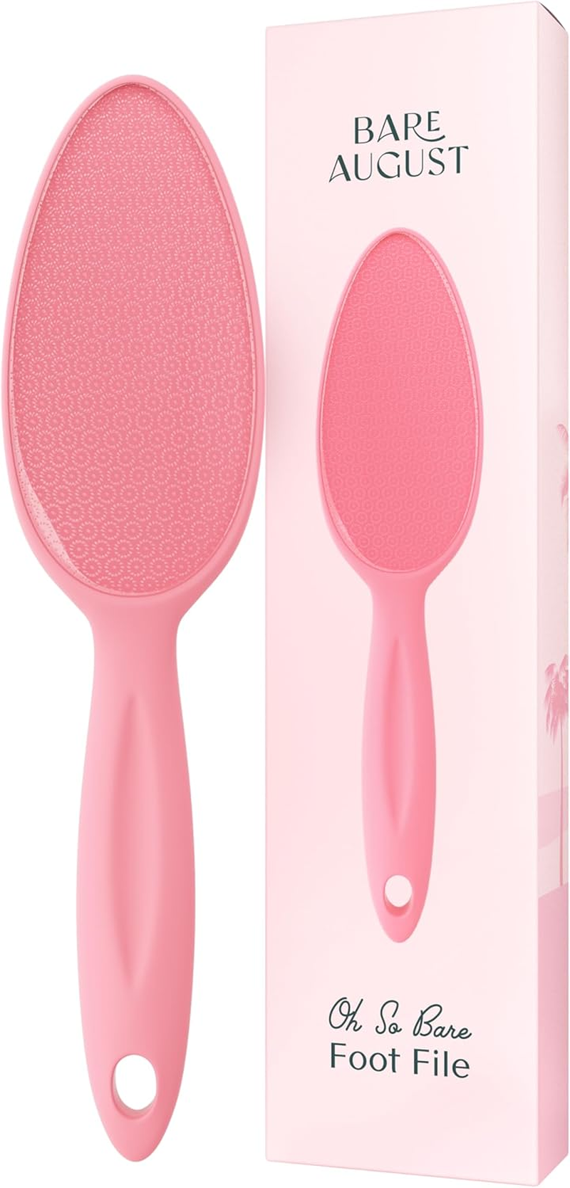 Bare August Glass Foot File Callus Remover for Feet - Heel Scraper & in Shower Foot Scrubber Dead Skin Remover - Pedicure Foot Buffer for Soft Feet (With Handle, Pink) image number 1