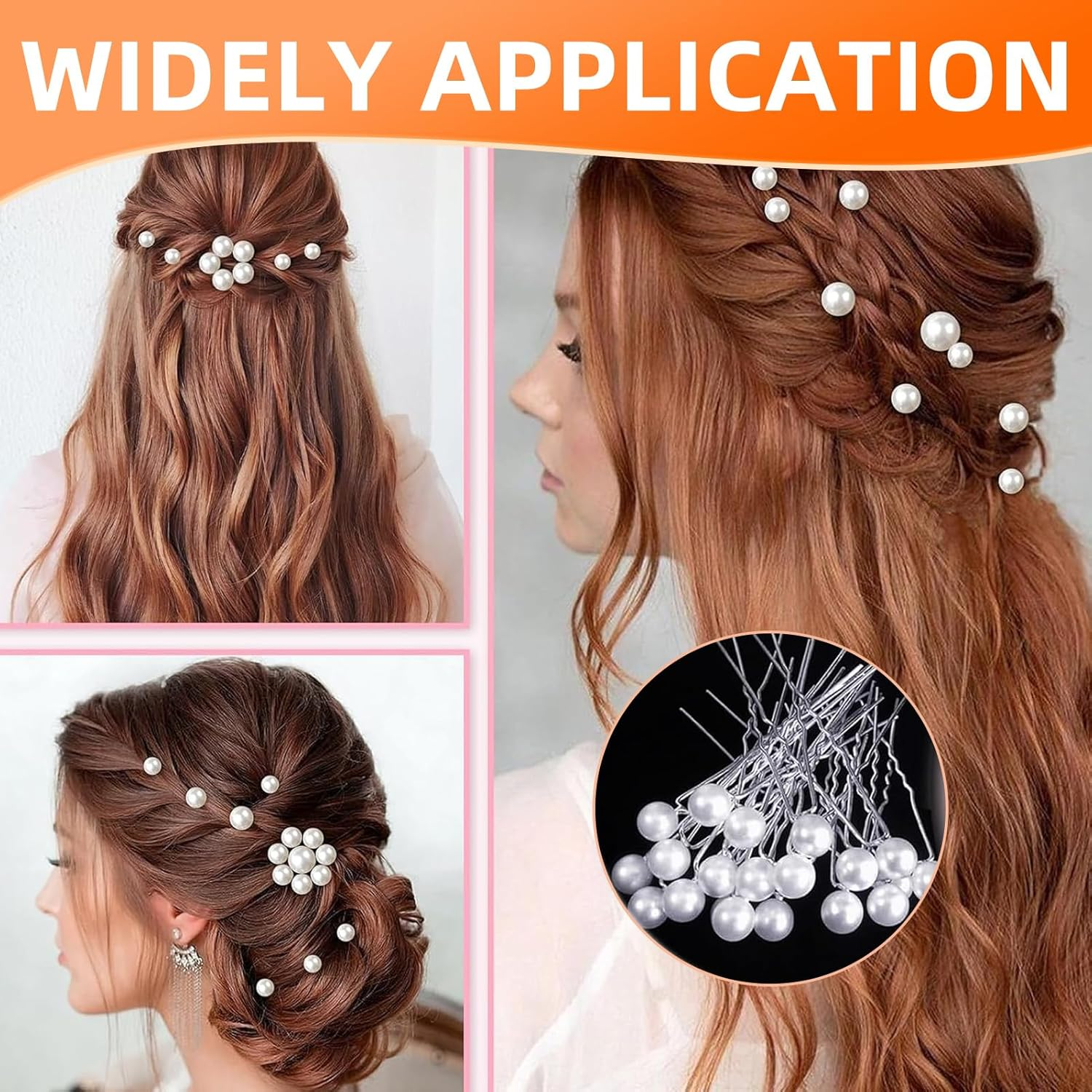 Pack of 20 Hair Pins with Pearls, 4 Sizes, U-Shaped Hair Accessories, Bridal Wedding Hair Pins, Crystal Flower Hair Pin, Flowers, Pearls, Bridal Rhinestone Hair Pin for Women and Girls, Wedding, Prom image number 6