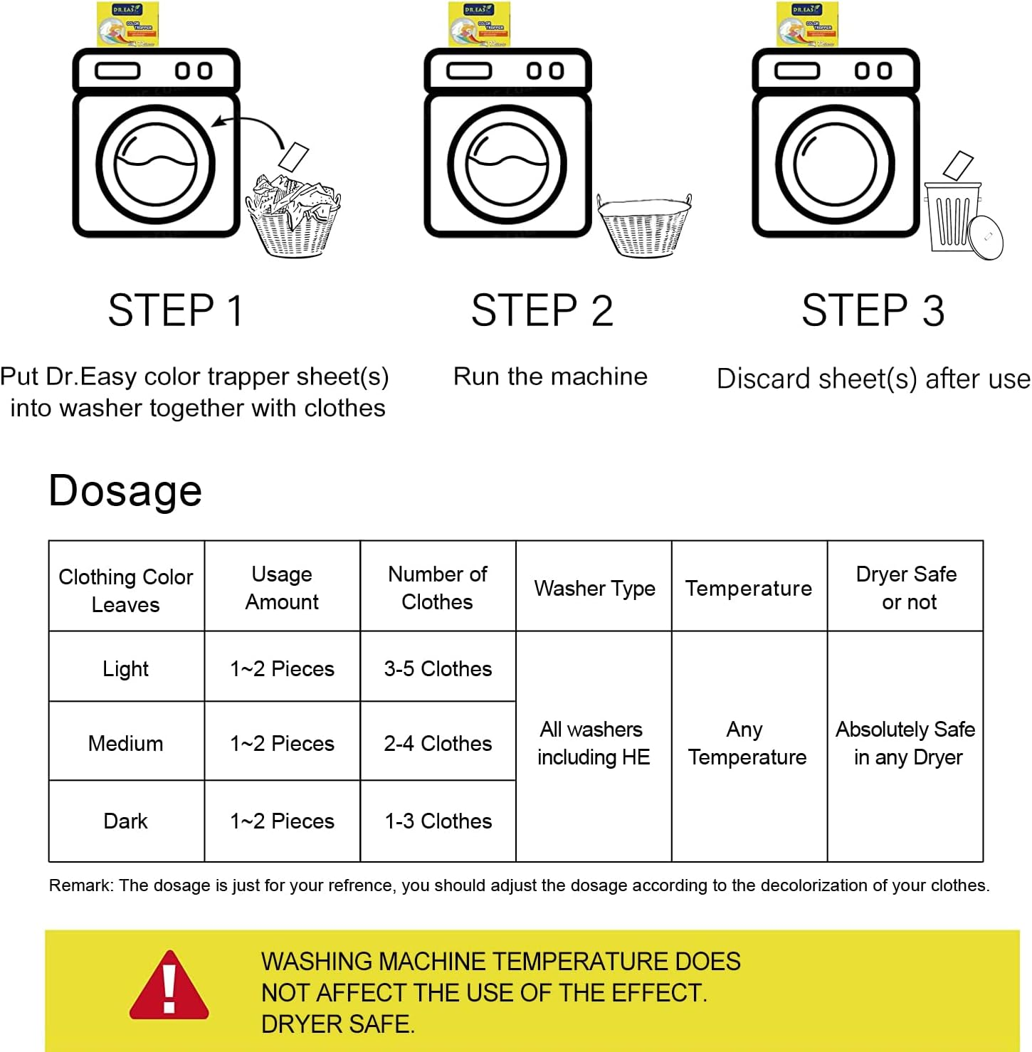 DR.EASY Color Trapper Sheets for Laundry 120Ct,Remove Dyes,Fluorescent & Heavy Metals in Laundry,Special Pores Texture Absorb Dyes & Fluorescent More & Faster,Unscented,No Chemicals,Safe in Dryer&hellip; image number 5