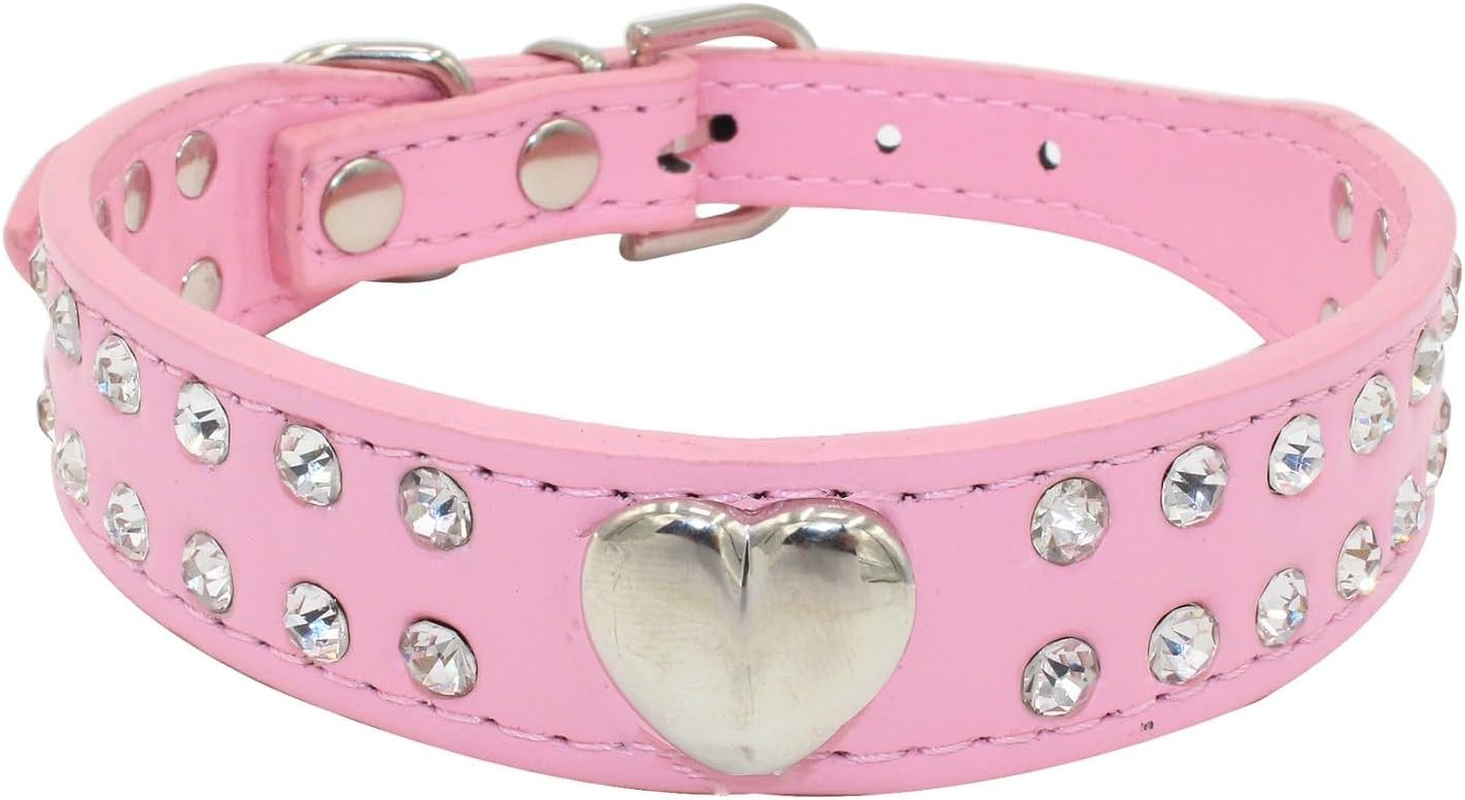Rhinestone Dog Collar for Small Dogs, Heart Bling Diamond Fancy Crystal Glitter Pretty Jewel Pet Puppy Collars for Small Dogs Cats (Pink, 42 * 2.0(CM)) image number 4