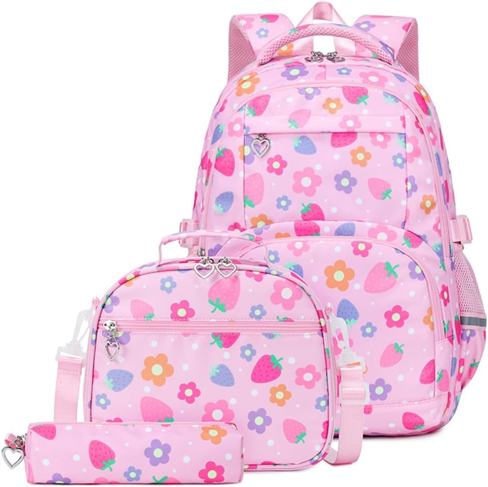 Coolwife School Backpack Set Lunch Bag Pencil Case 3 Pieces Teens Girls Cute Primary Junior Middle Students Daypacks, Tie-Dye Stars Pink, One Size, Casual Student