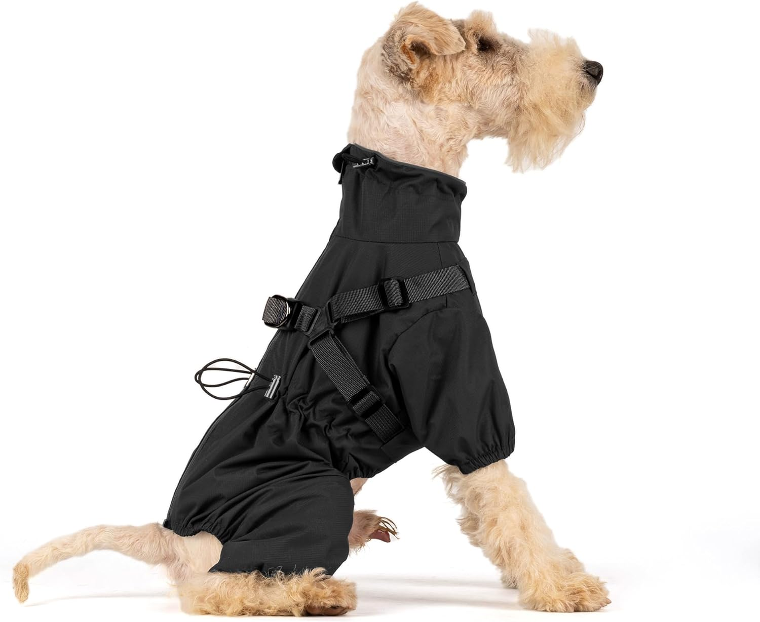 Mile High Life Waterproof Dog Raincoat, Full Coverage Small Dog Rain Coat with Harness, Adjustable 4 Legs Puppy Rain Jacket with Reflective Strip and Elastic Cuffs (Black, X-Small) image number 3