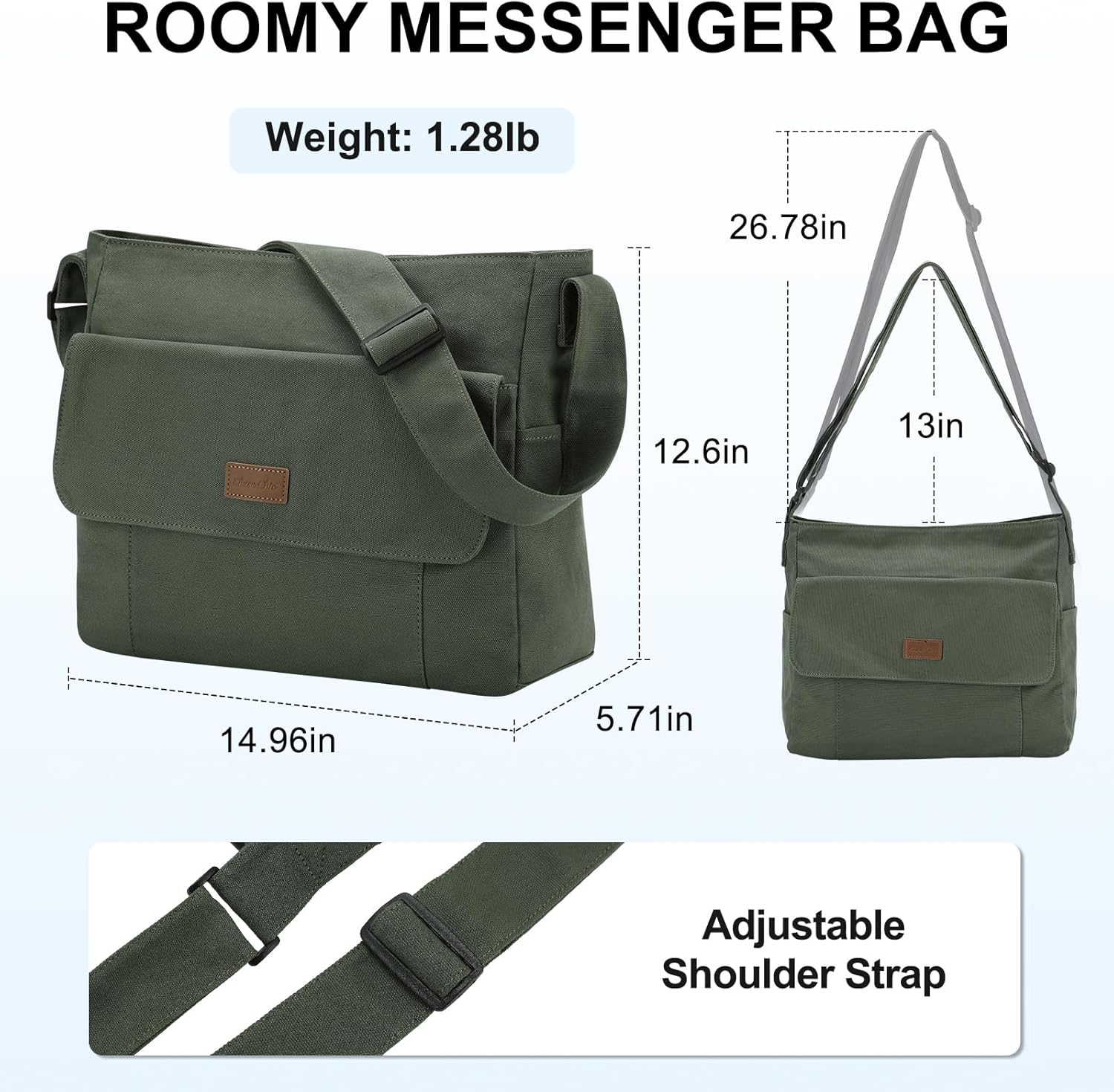 Canvas Messenger Bag,Chase Chic Large Laptop Crossbody Sholder Satchel Work College Tote Bag for Men Women - Coffee image number 7