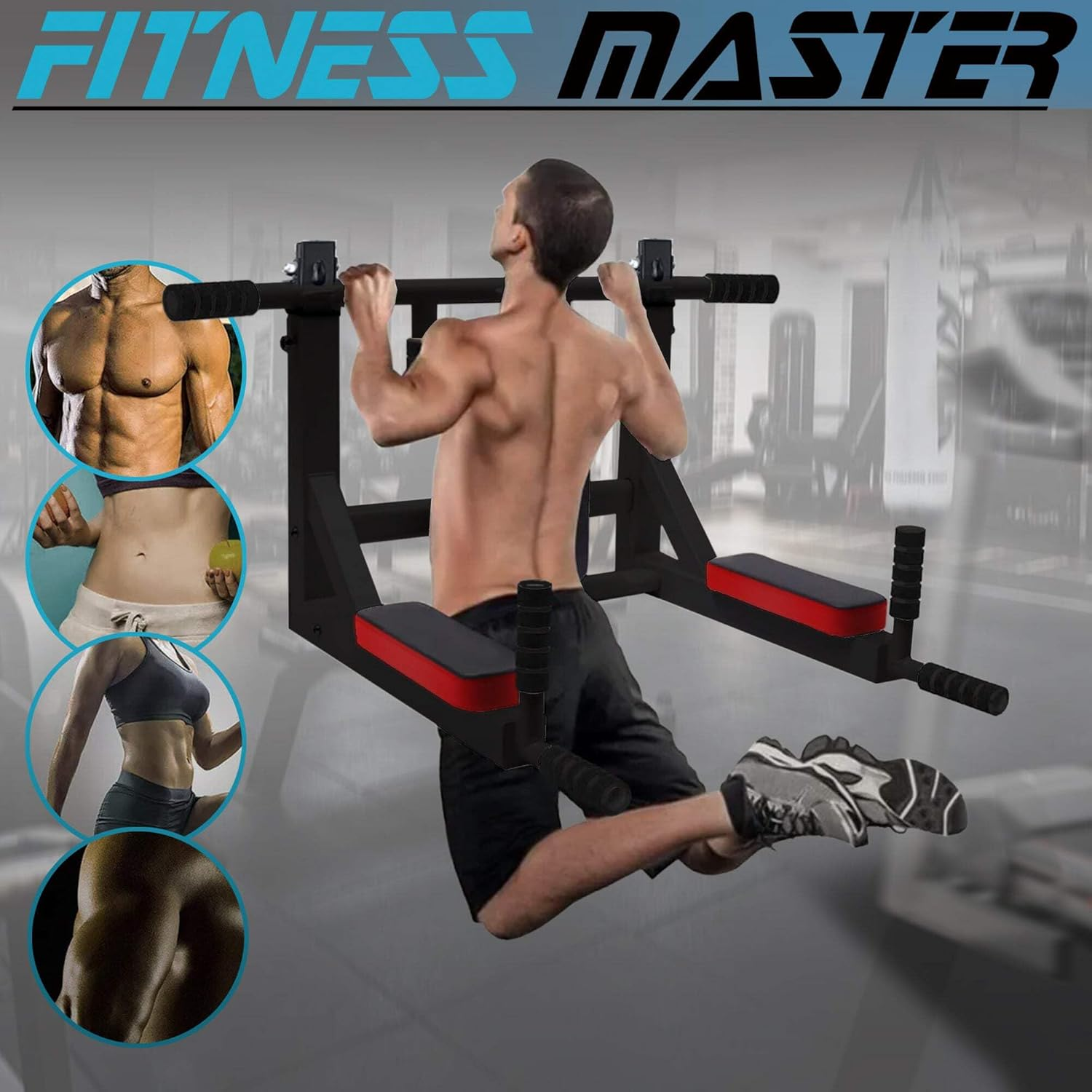 Fitness Master Chin up Bar Power Pull up Wall Mounted Gym Dip Station Equipment image number 6