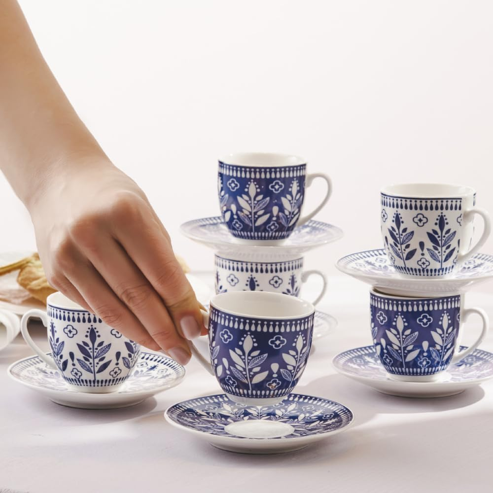 KARACA Peyker Turkish Coffee Cup Set for 6 People - 12 Piece Cups with Saucers - Small Bone China Espresso Set - Ideal for Serving Greek, Arabic Coffee (2.8 Fl Oz) image number 5