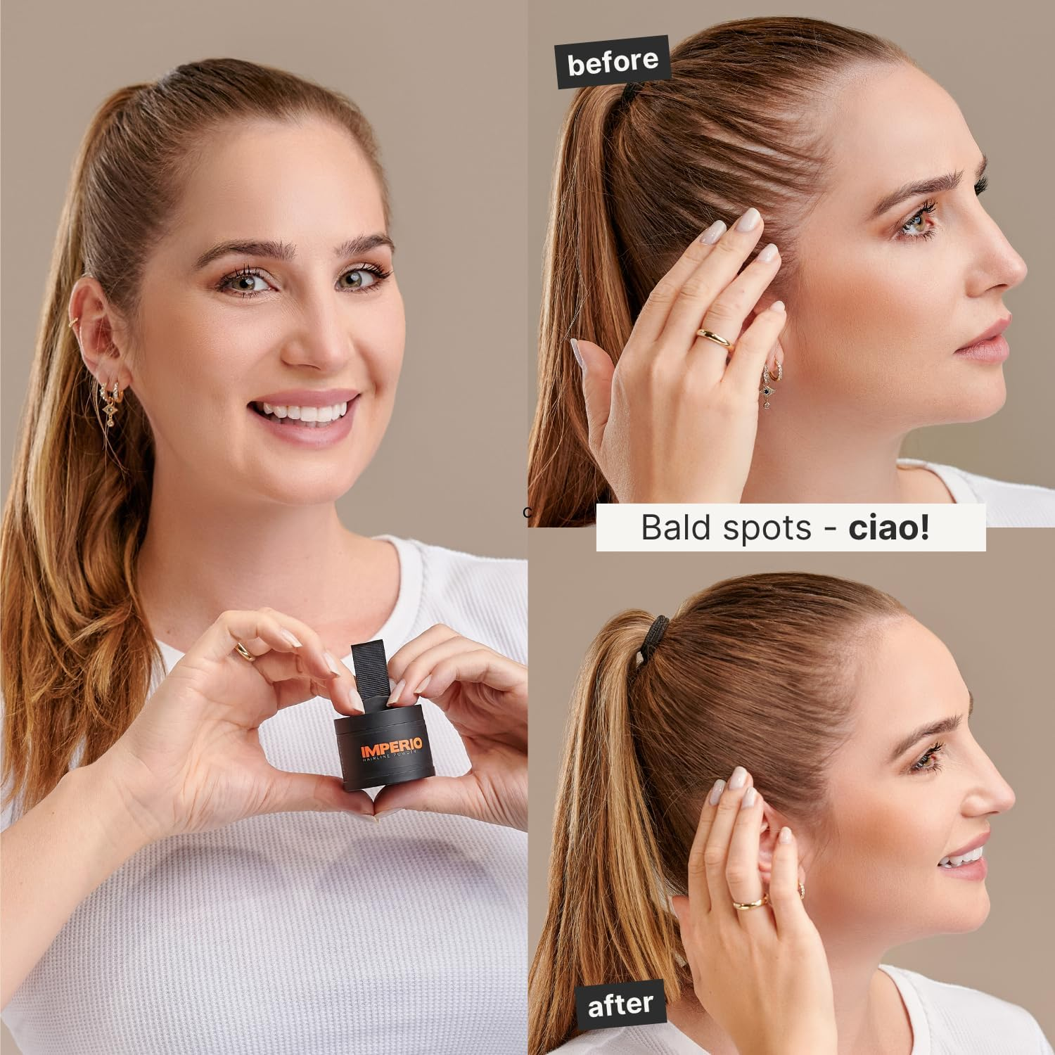 IMPERIO Powder Root Concealer - Hair Thickening for Women and Men, Waterproof Makeup for Concealing Roots - 4 G (Dark Brown) image number 3