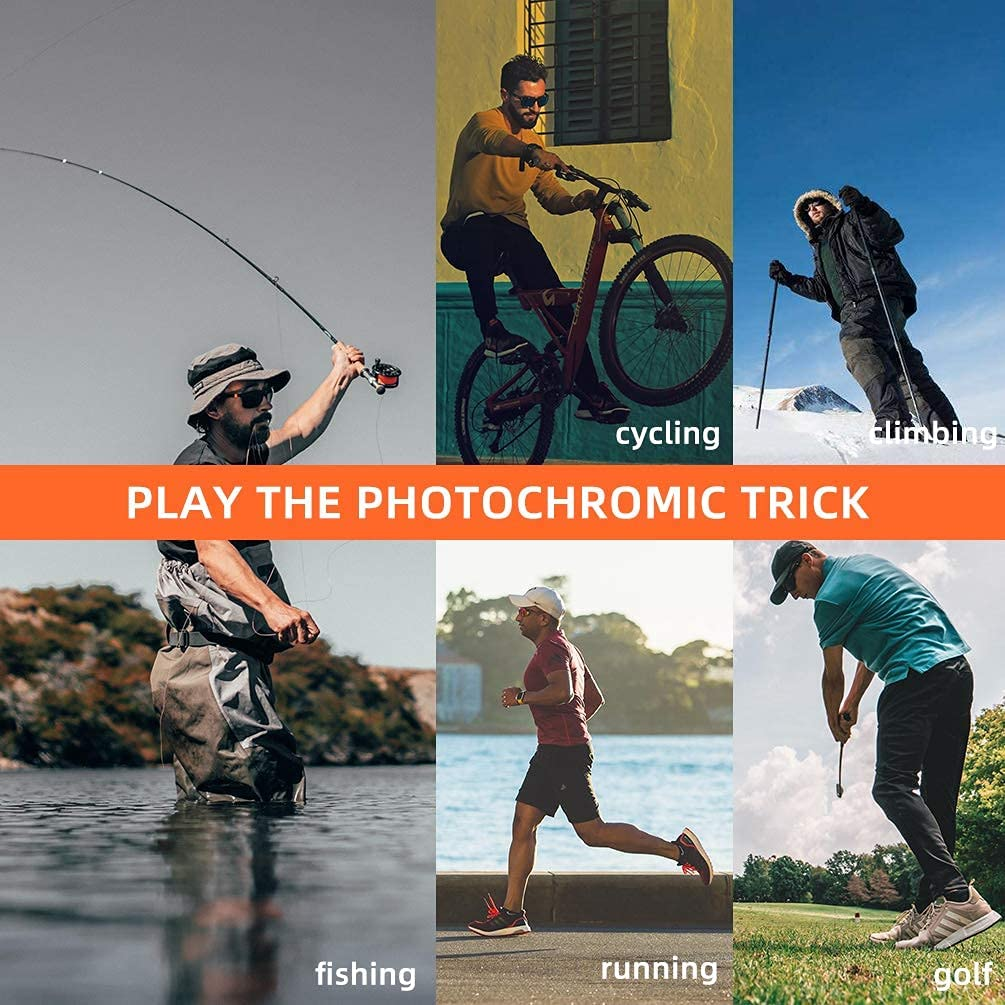 ROCKBROS Photochromic Sunglasses for Men Women Sports Cycling Glasses UV Protection Full Screen Windproof Bike Glasses for Running Fishing Black image number 2