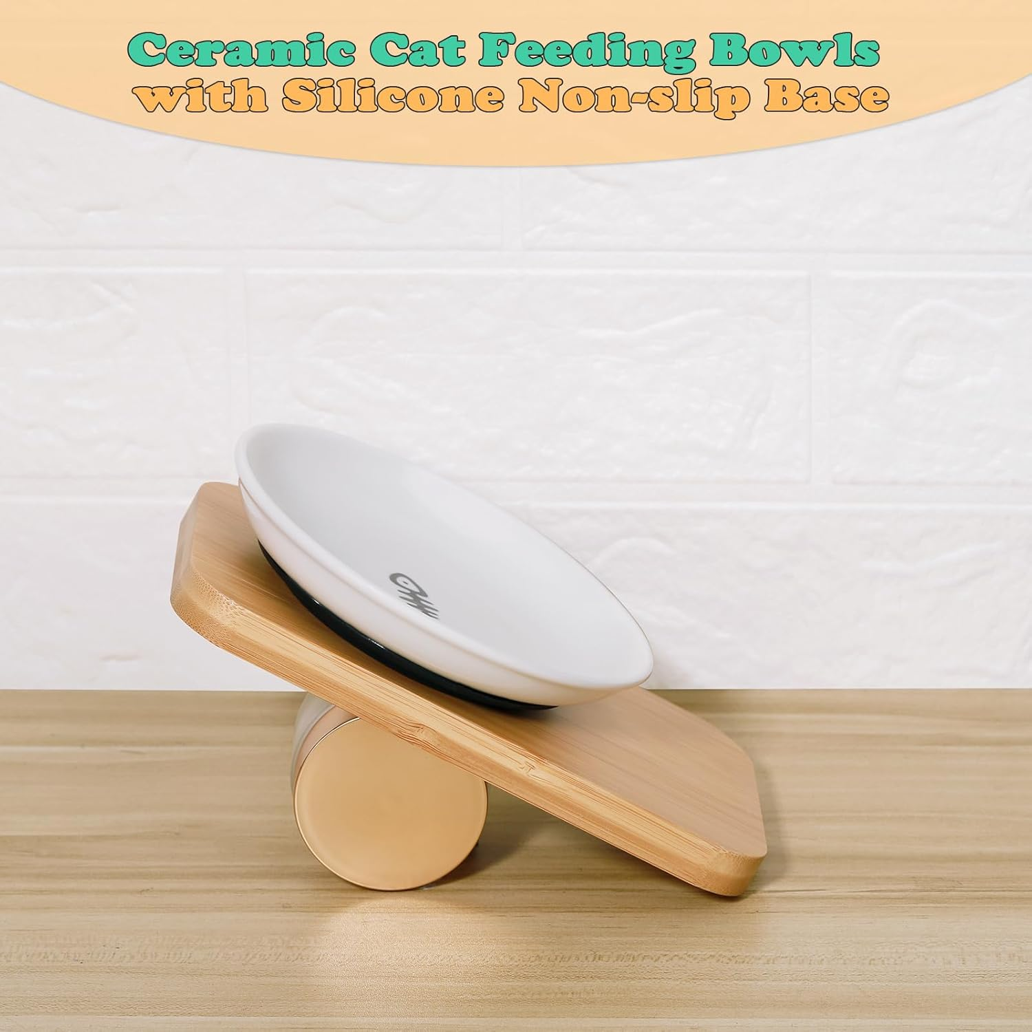 Hejo Pack of 3 Ceramic Cat Bowls, Feeding Bowl for Cat, Non-Slip Feeding Bowl for Cat, Flat Cat Plate, Cat Bowl for Cats image number 4