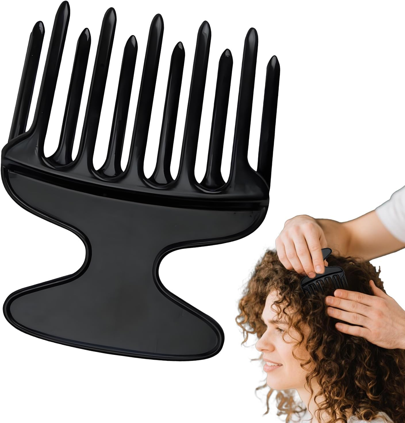 1 Piece Finger Styler Afro Comb Coarse Natural Curls Afro Comb Curling Comb Hair Comb Afro Pick Finger Styler Comb for Curls for Hairdressing Salon at Home - Black image number 1