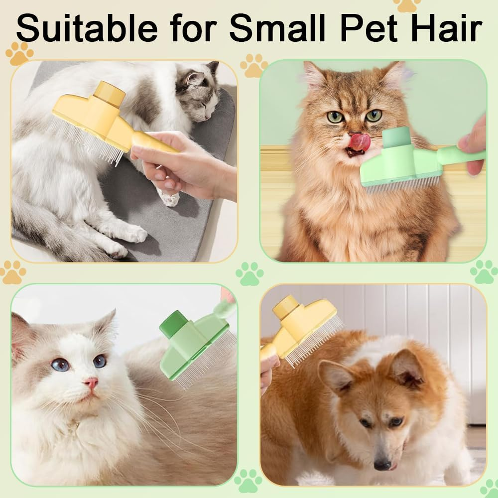 Care Equipment for Pets, Self-Cleaning Flea Comb, Flea Comb for Cats, Self-Cleaning Pet Comb with Release Button, Removes Knots and Loose Hair (Green + Yellow) image number 2