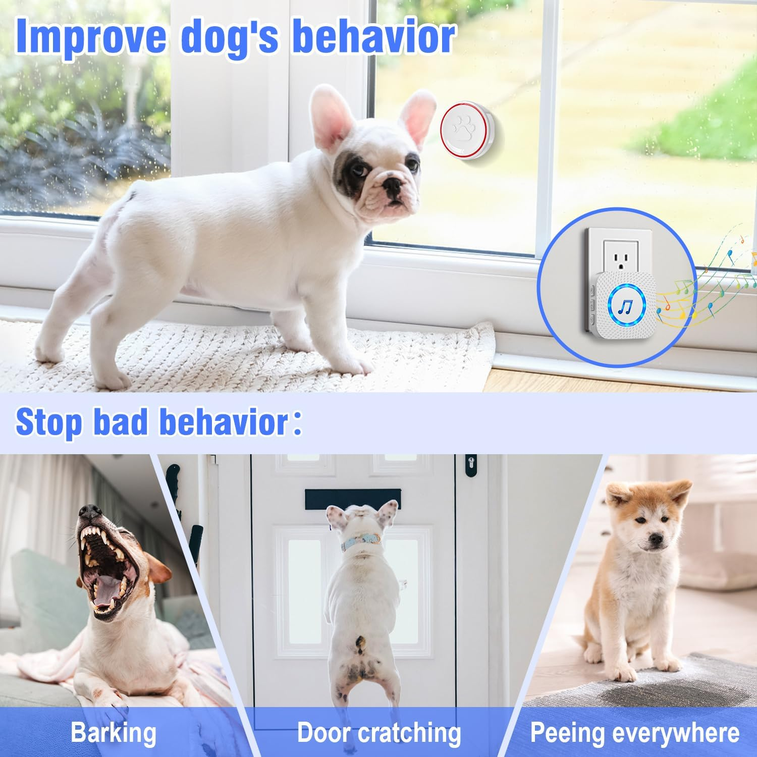 DAYTECH Smart Dog Door Bell Wireless Puppy Doorbell for Potty Training, Dog Bells to Go Outside, Bell for Dogs to Ring to Go Potty, 3 Touch Buttons 1 Receiver image number 6