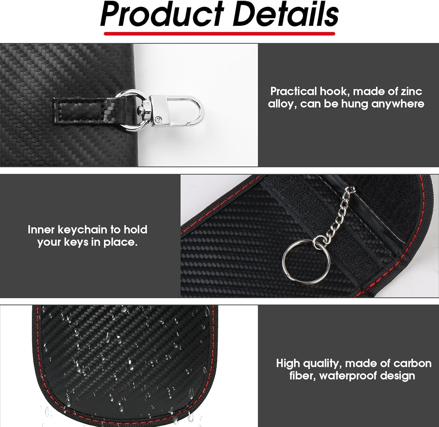 Faraday Bags for Car Keys (2-Pack) - RFID Blocking Pouch with Keyring & Hook, Waterproof Key Fob Protector for Keyless Entry Cars image number 3