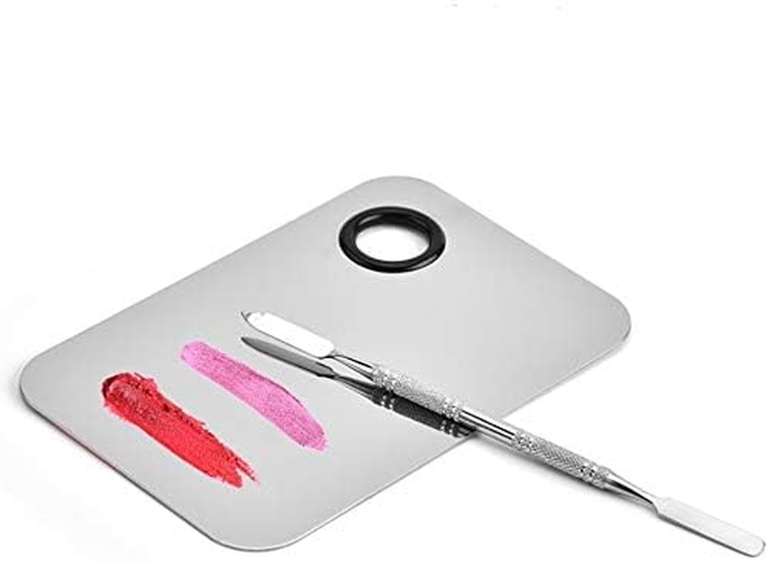 Professional Pro Stainless Steel Makeup Palette Cosmetic Palette with Spatula Tool Makeup Art Tool for Nail Art Eye Shadow Eyelash Makeup Professional Pigment Blending（6''X4'' Sliver） image number 1