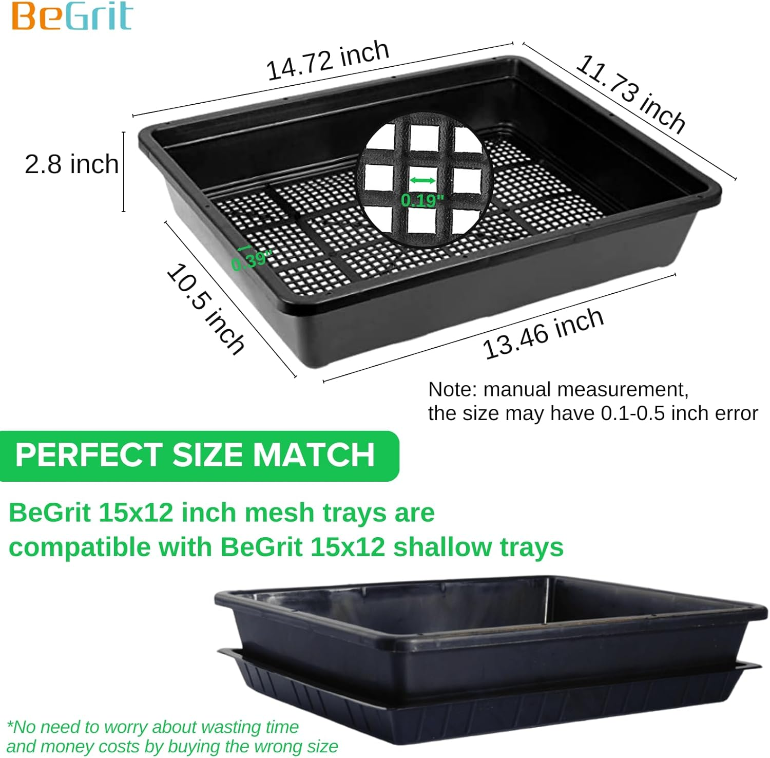 Begrit Seed Starter Trays 5-Pack 15X12 Inch Mesh Bottom Tray Plastic Plant Trays Garden Seedling Starter Kit for Plants,Microgreens,Soil Blocks,Wheatgrass,Hydroponic and Fodder Systems image number 6
