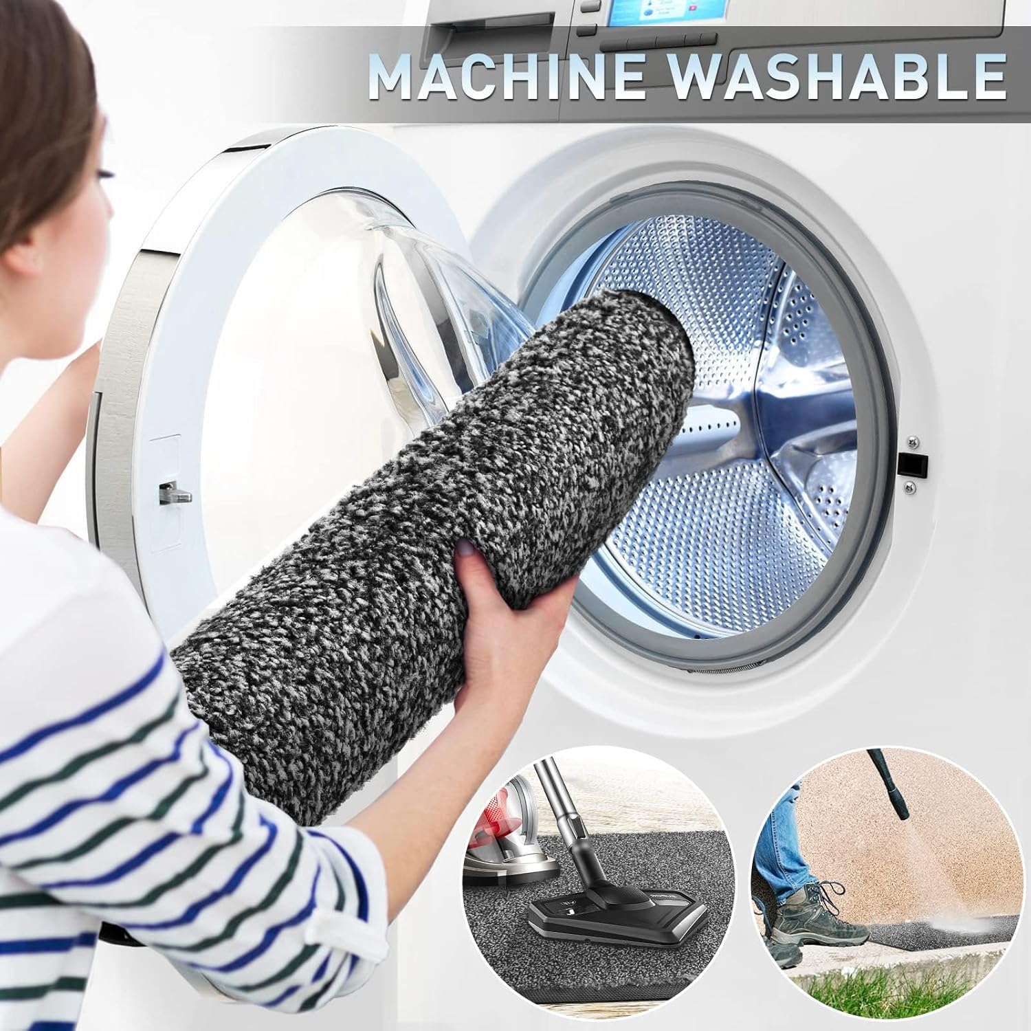 YUTA Dirt Trapper Door Mat for Indoor&Outdoor, Washable Barrier Door Mat, Heavy Duty Non-Slip Entrance Rug Shoes Scraper, Super Absorbent Front Door Mat Carpet, Black&Gray, 60X90Cm image number 4