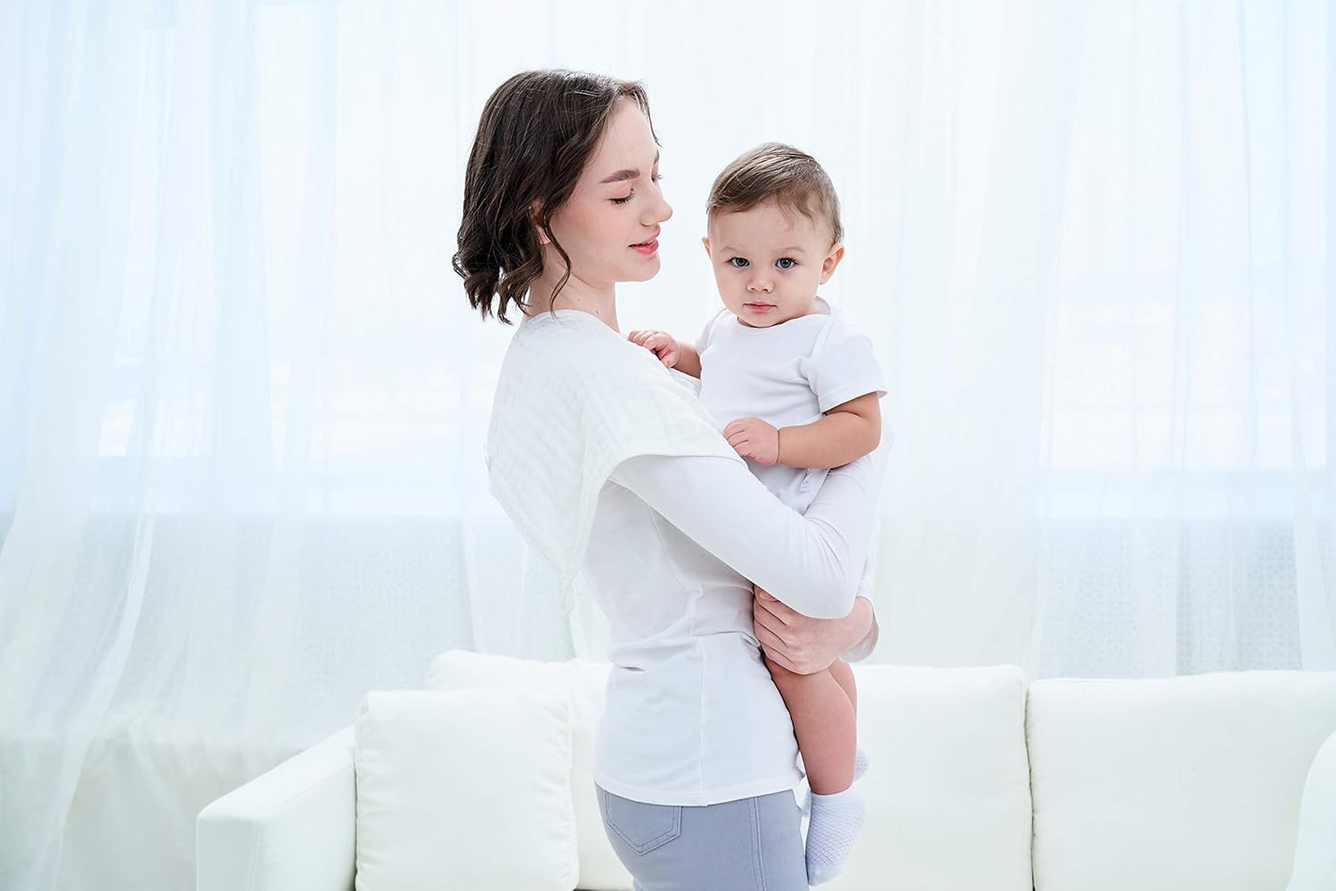 Muslin Burp Cloths for Baby Drooling - Extra Large 20X10 Inch, 6 Layers 100% Cotton, Super Soft & Absorbent - Multipurpose for Feeding, Burping, Gentle on Skin (White, 6 Count) image number 3