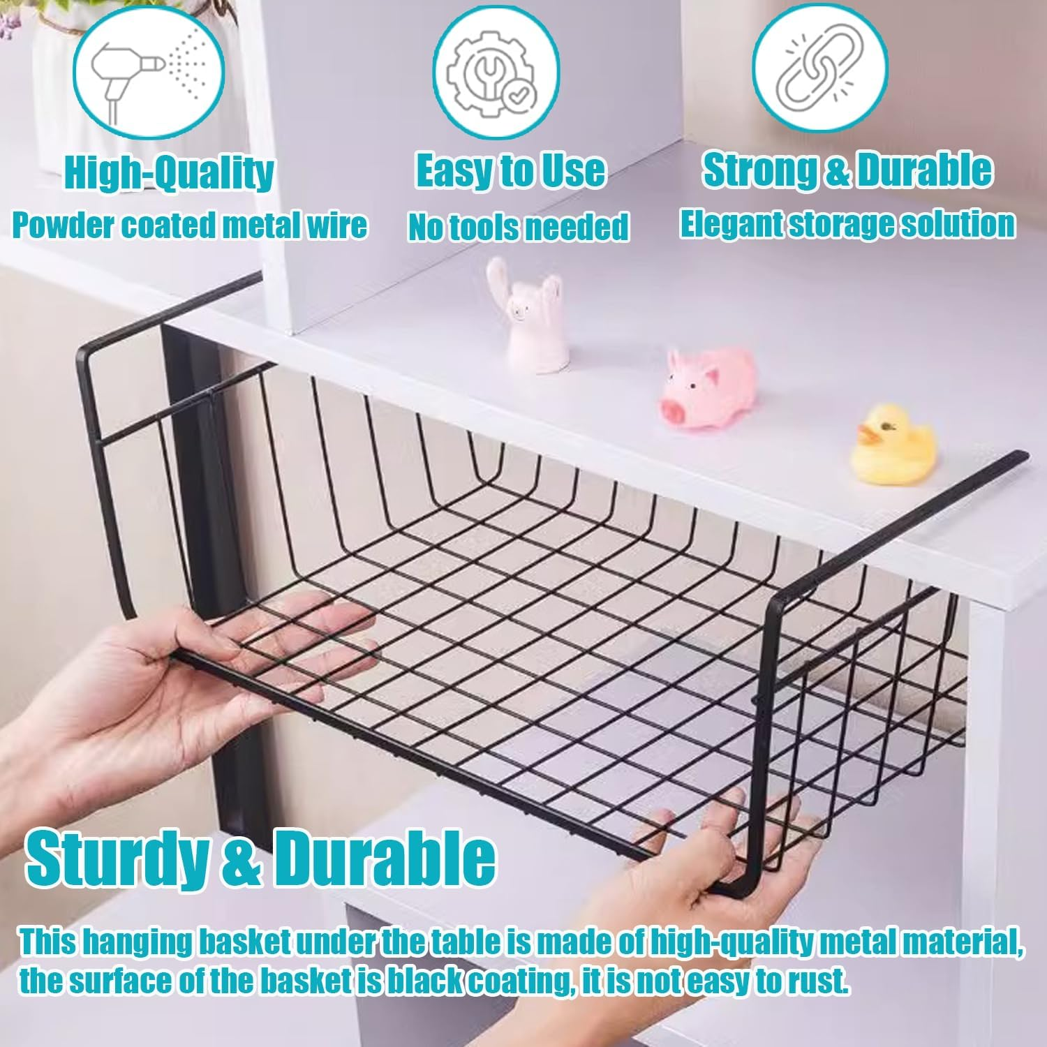 Xinghonyac 3 Pcs under Shelf Basket, under Shelf Storage Basket, Dormitory & Office Desk Kitchen Storage Rack Multifunctional Hanging Basket for Kitchen, Bedroom, Closet, Pantry (Black)