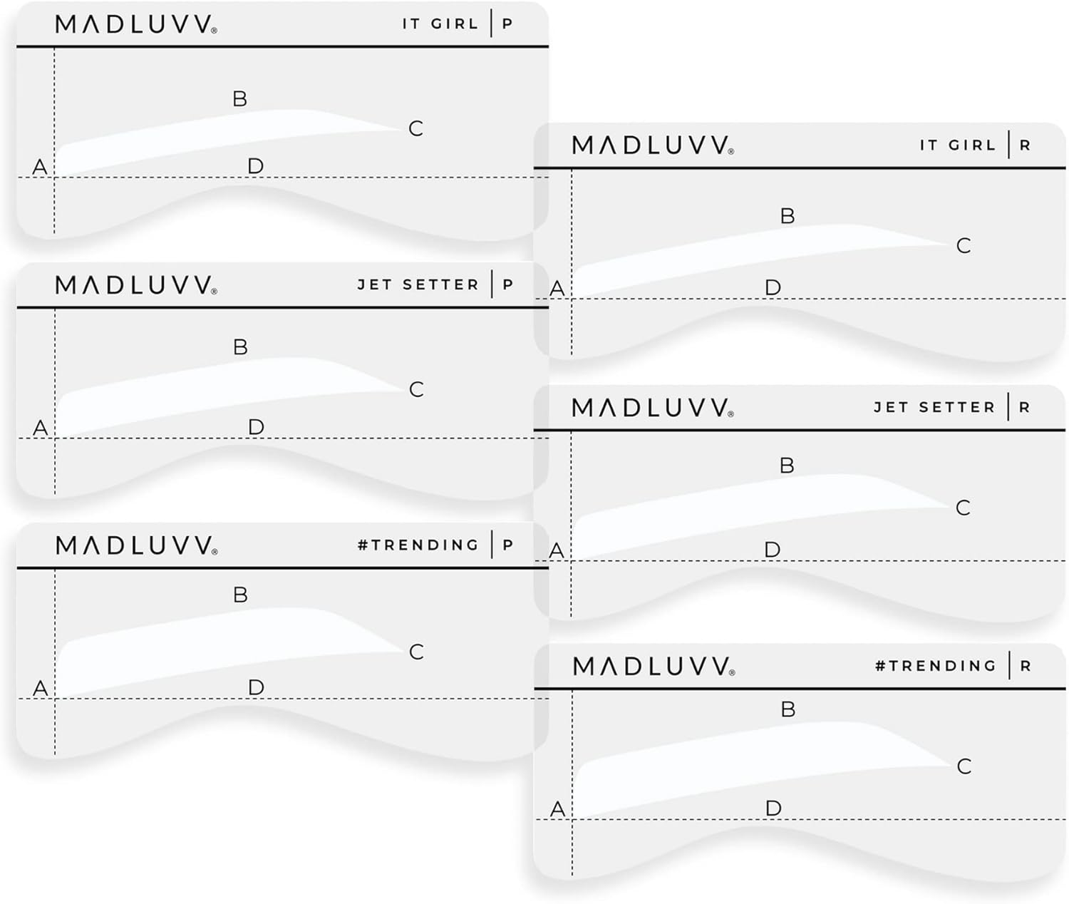 MADLUVV Best Eyebrow Shaping Stencil Kit, Set of 6 Plastic Reusable Stencils for Semi Permanent Microblading Tattoo & Makeup Artists with Pencil & Microblades (On the DL) image number 3