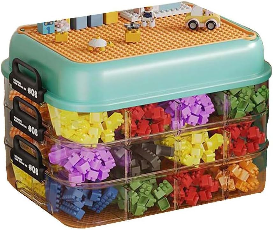 AIMALL Multi-Compartment Toy Storage Box with Small Parts Classification, Building Blocks Storage Box, Sorting Organizer with Large Capacity for Kids - Orange, Green