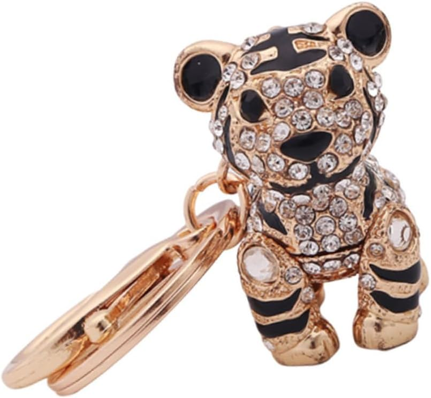 3Pcs Tiger Rhinestone Keychain Alloy Holder Purse Bag Pendant Car Decoration Accessories Cute Keychain image number 3