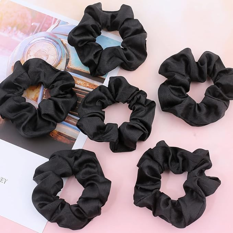 MIVES Bridesmaid Scrunchie, 5Pcs Satin, Black image number 1