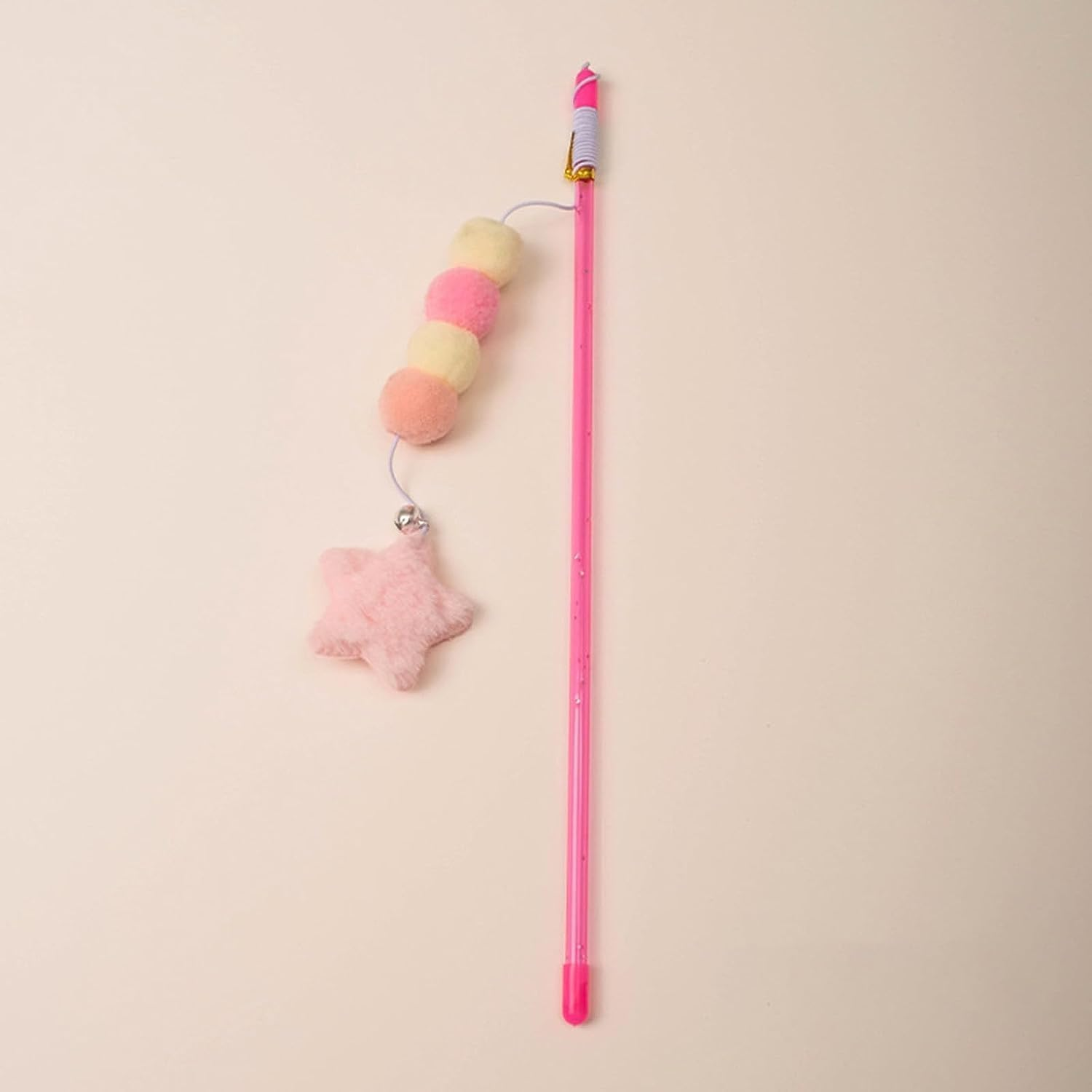 Hehglng Pink Cat Stick Toy Elastic Rope Plush Ball Star Pendant Bite-Resistant Comfortable Grip Relieve Boredom Handmade Kitten Teaser Wand Cat Mice and Animals Toys image number 3