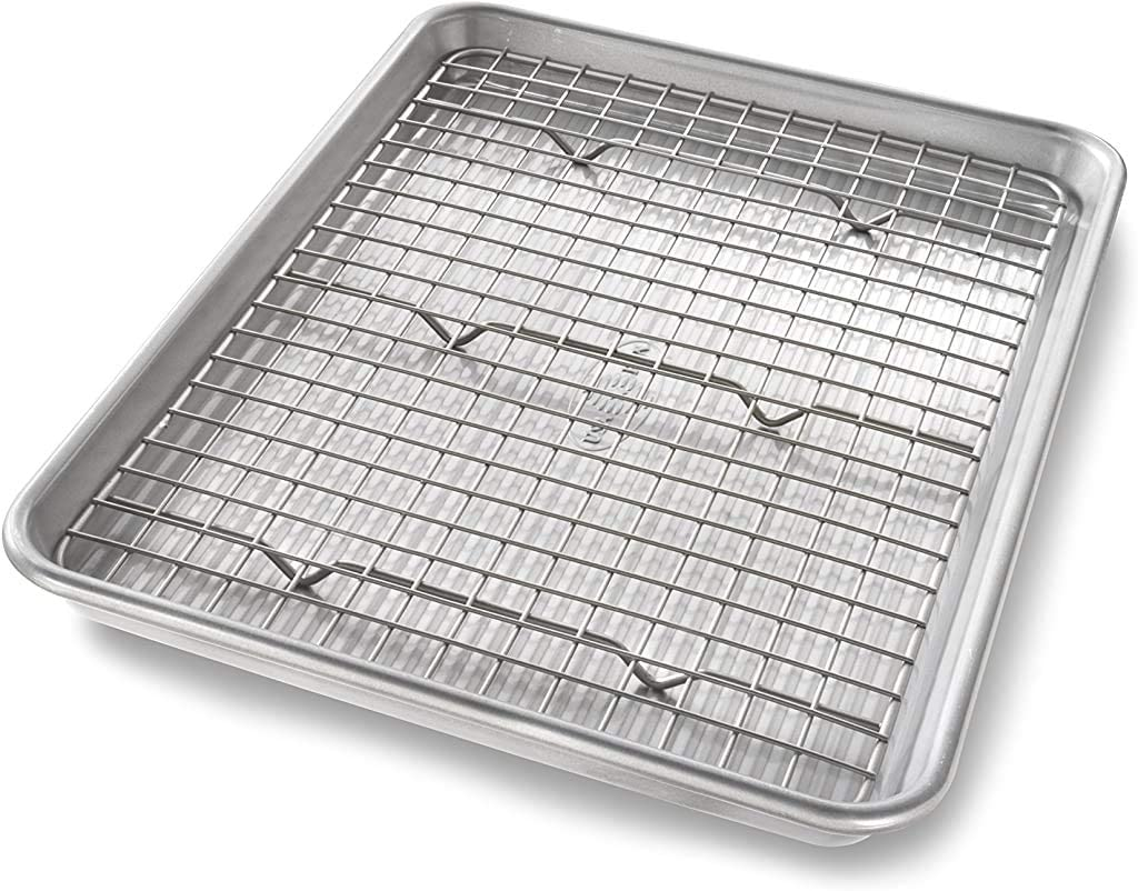 USA Pan Bakeware Quarter Sheet Baking Pan and Bakeable Nonstick Cooling Rack Set, Metal image number 2