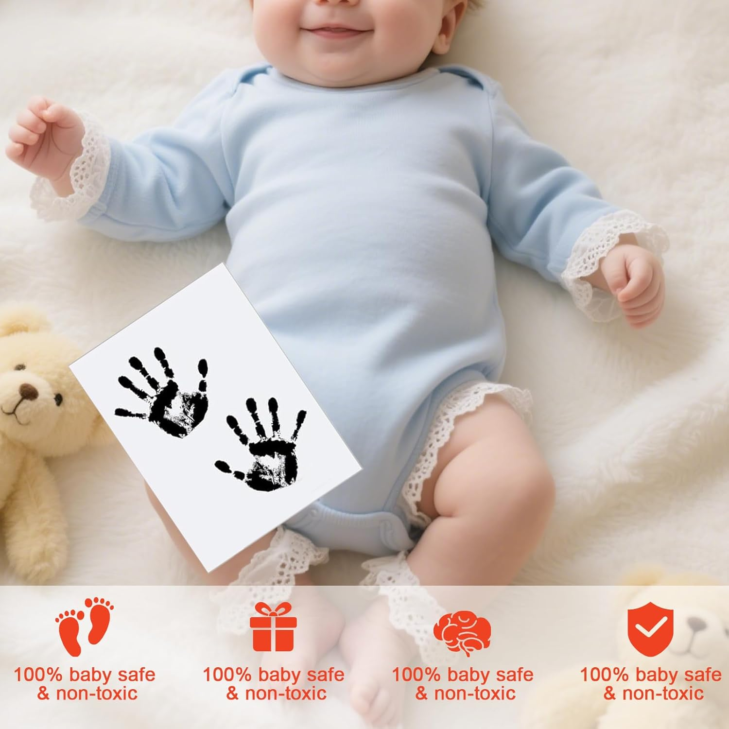 Jeyzuroa 4Pcs Inkless Hand & Footprint Kit - Baby & Pet Paw Print Keepsake Set with 4 Ink Pads, 8 Cards | Clean Touch Memory Maker for Newborns & Dogs image number 1