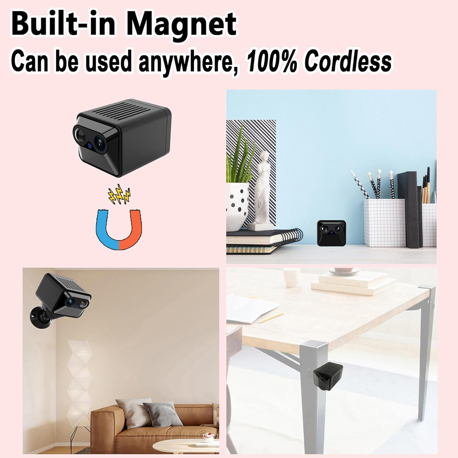 Rettru A2 2K Magnetic Wireless Security Camera with 64GB SD Card,100-Days Battery Life,Colour Night Vision,Motion Detection,Cloud Storage,Works with Wi-Fi/Offline Mode, for Indoor Use