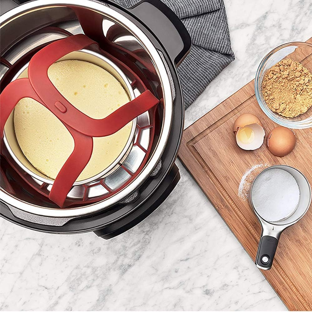 Pressure Cooker Sling，Silicone Bakeware Sling for Instant Pot 6 Qt/8 Qt Anti-Scalding Bakeware Lifter Steamer Rack，Bpa-Free Silicone Egg Steamer Rack (Red) - Red image number 2