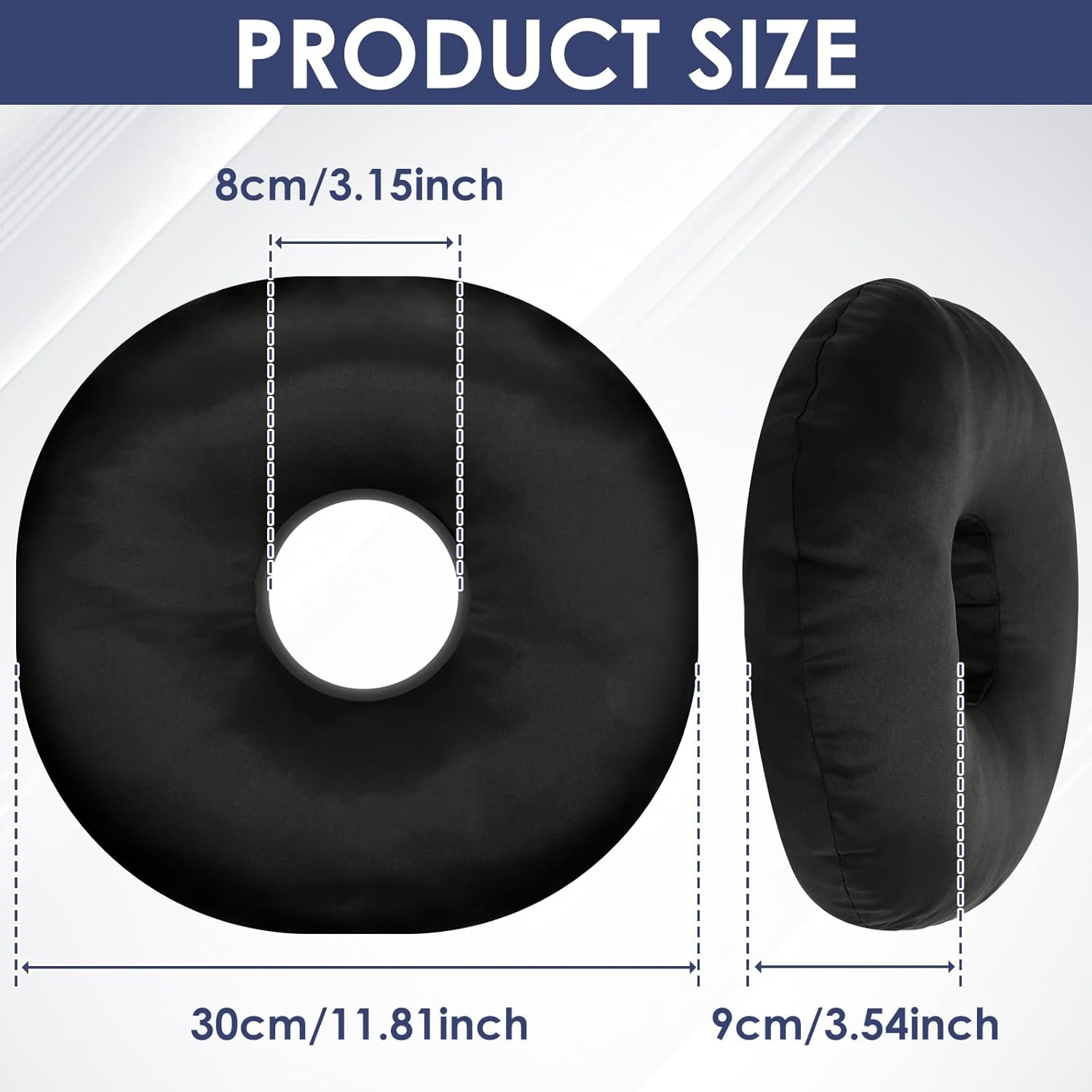 Ear Piercing Pillow Comfortable round Donut Shape Pillow with Ear Hole and Detachable Pillowcase Soft Filling for Side Sleepers.(Black)