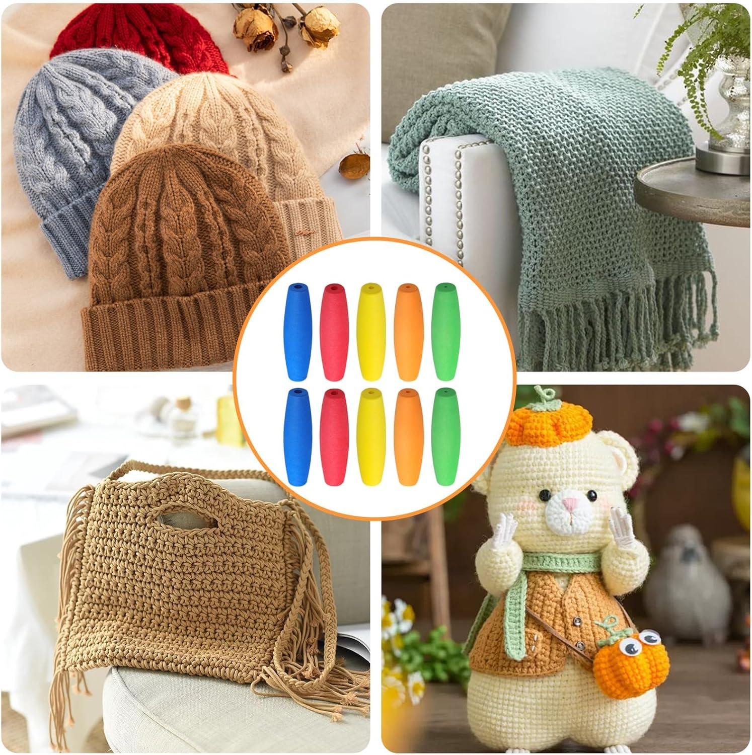 10PCS Crochet Hook Grips Set, Ergonomic Soft EVA Handle Attachment for 2Mm to 10Mm Hooks, Comfortable & Removable Crochet Accessories for Crafting Enthusiasts