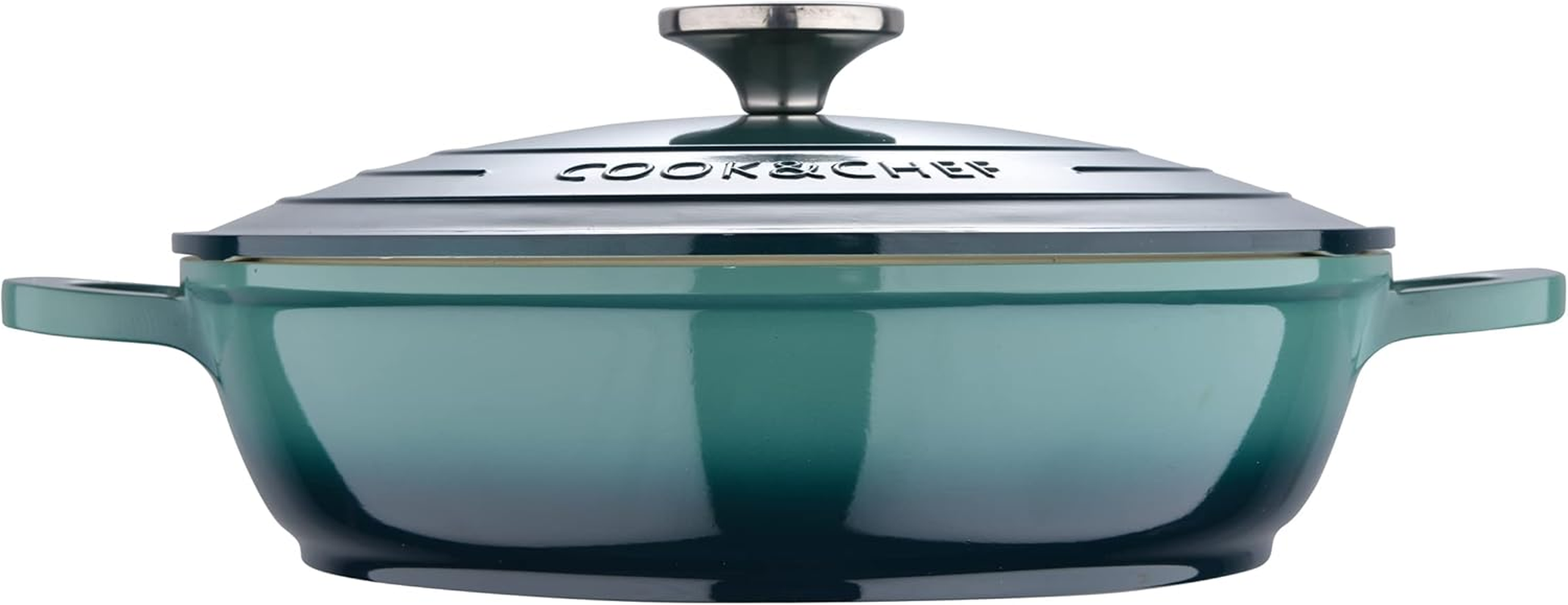 BERGNER Excalibur | Low Pot Diameter 24 Cm and Height 6.5 Cm | with Lid | Made of Cast Aluminium | Oven and Induction Safe | Green image number 2