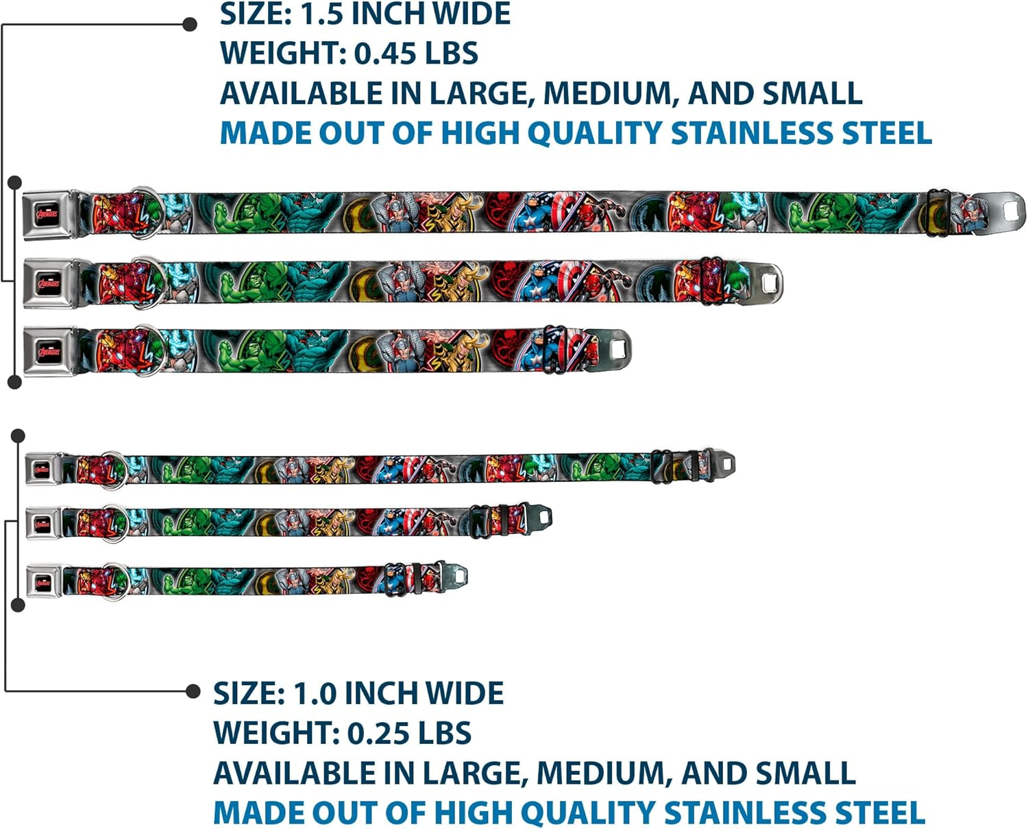 Buckle-Down Seatbelt Buckle Dog Collar - Marvel Avengers Superhero/Villain Poses - 1" Wide - Fits 11-17" Neck - Medium image number 3