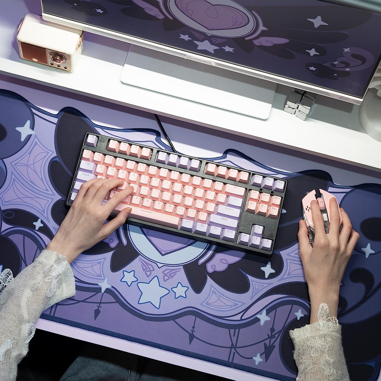 Geekshare Large Gaming Mouse Pad Kawaii Pink Non-Slip Rubber Back Mouse Pad Big Waterproof Desk Mat for Keyboard and Mouse Perfect for Gaming,Or Home Office Work - Star Wings (Purple)