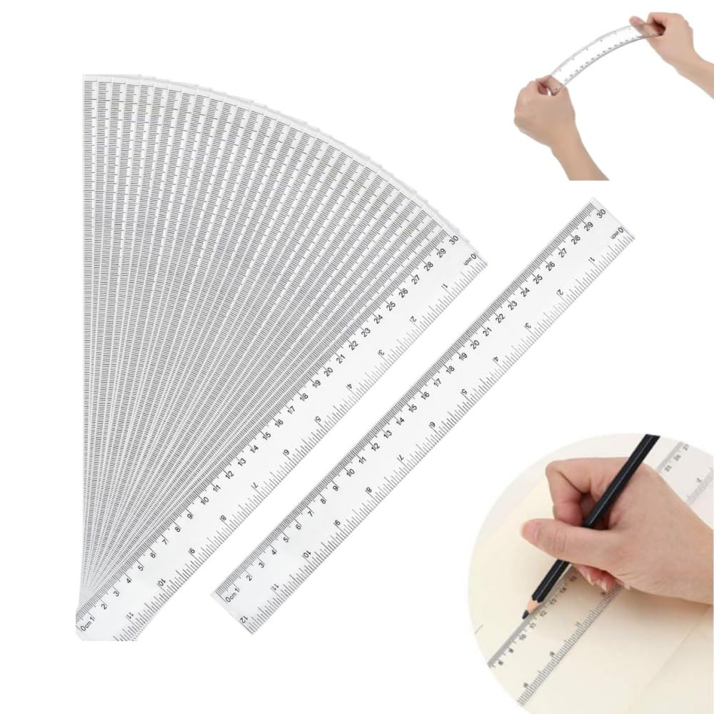 30 Pcs Clear Plastic Ruler Set, 12 Inch/30 Cm Transparent Straight Ruler with Centimeters and Inches, Flexible Measuring Tool for Student Classroom School Office image number 5