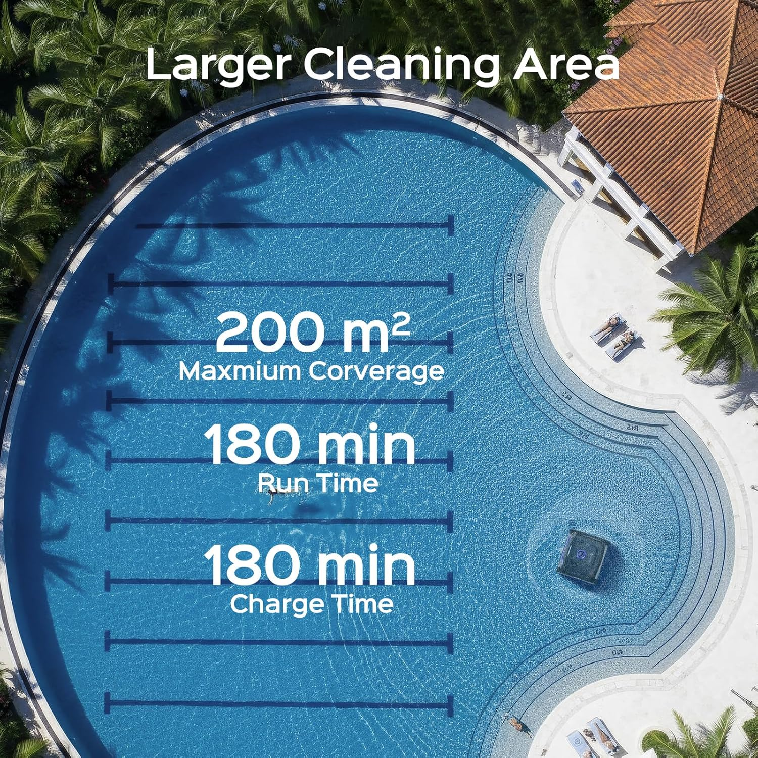 Winny C2 Cordless Robotic Pool Cleaner, 7 Mode Pool Vacuum Robot for Inground Pools up to 200 M2, Wall & Waterline Cleaning Wtih Ultra-Fine Filtration, Powerful Suction image number 2