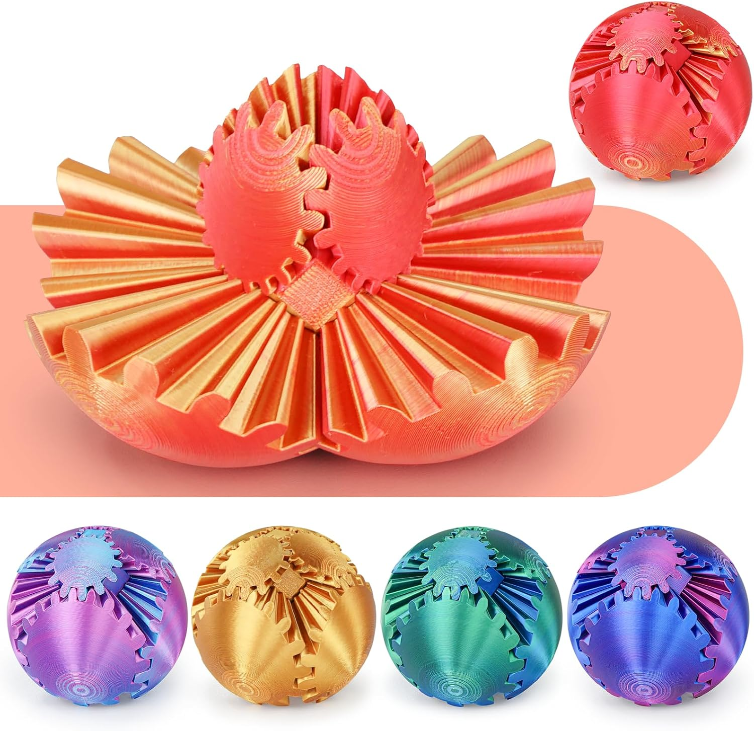 Gear Ball 3D Printed Spin Ball or Cube Fidget Toy,Gear Sphere Fidget Toy,Fidget Ball Gear Toy for Stress and Anxiety Relief, Stress Ball Gearsphere Desk Toy for Adults & Kids(Blue Green,8Cm) image number 2