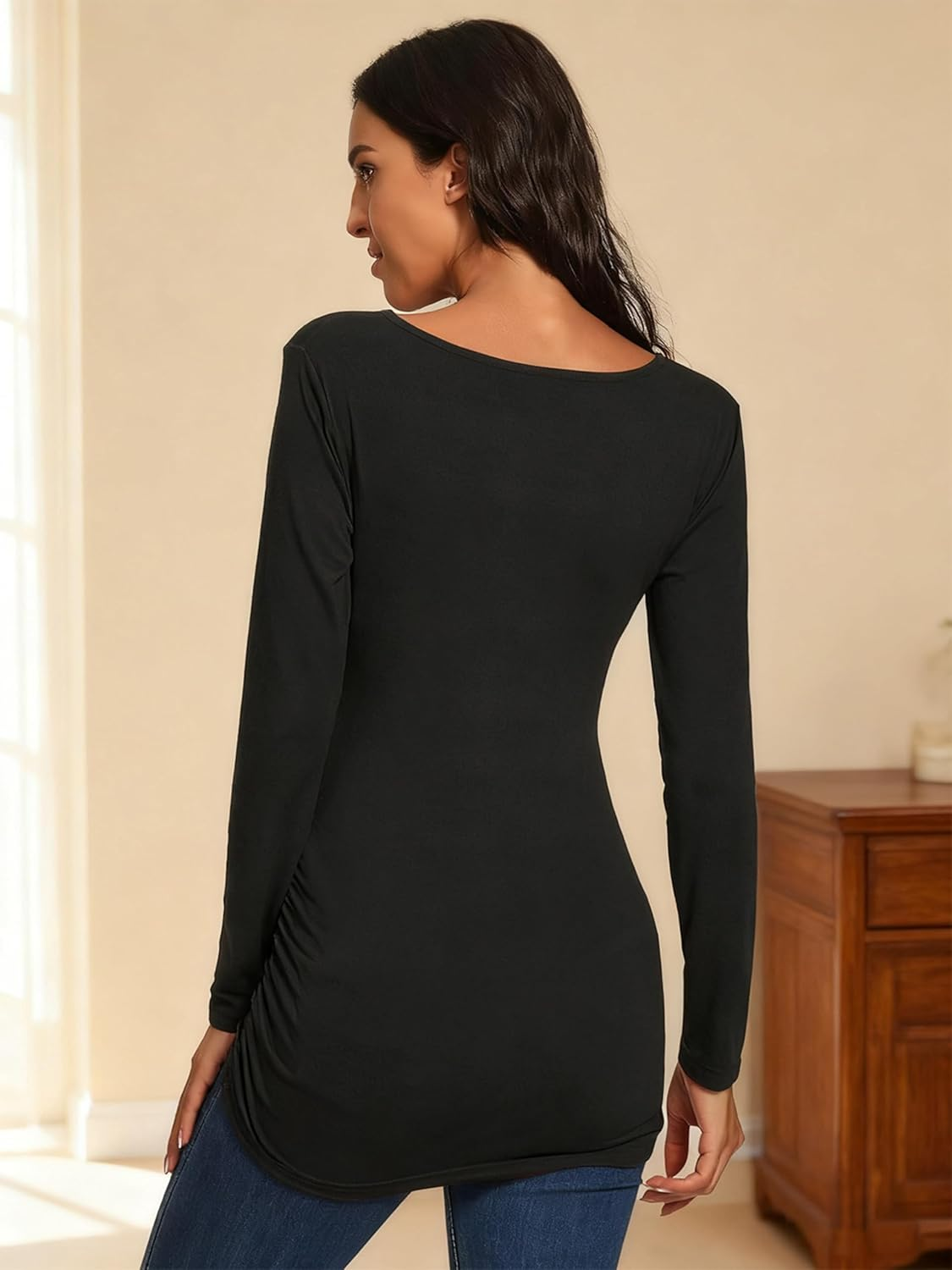 Glampunch Women'S Maternity Tops Long Sleeve Wrap Cross V Neck Nursing Tops for Breastfeeding Tee Shirts image number 4