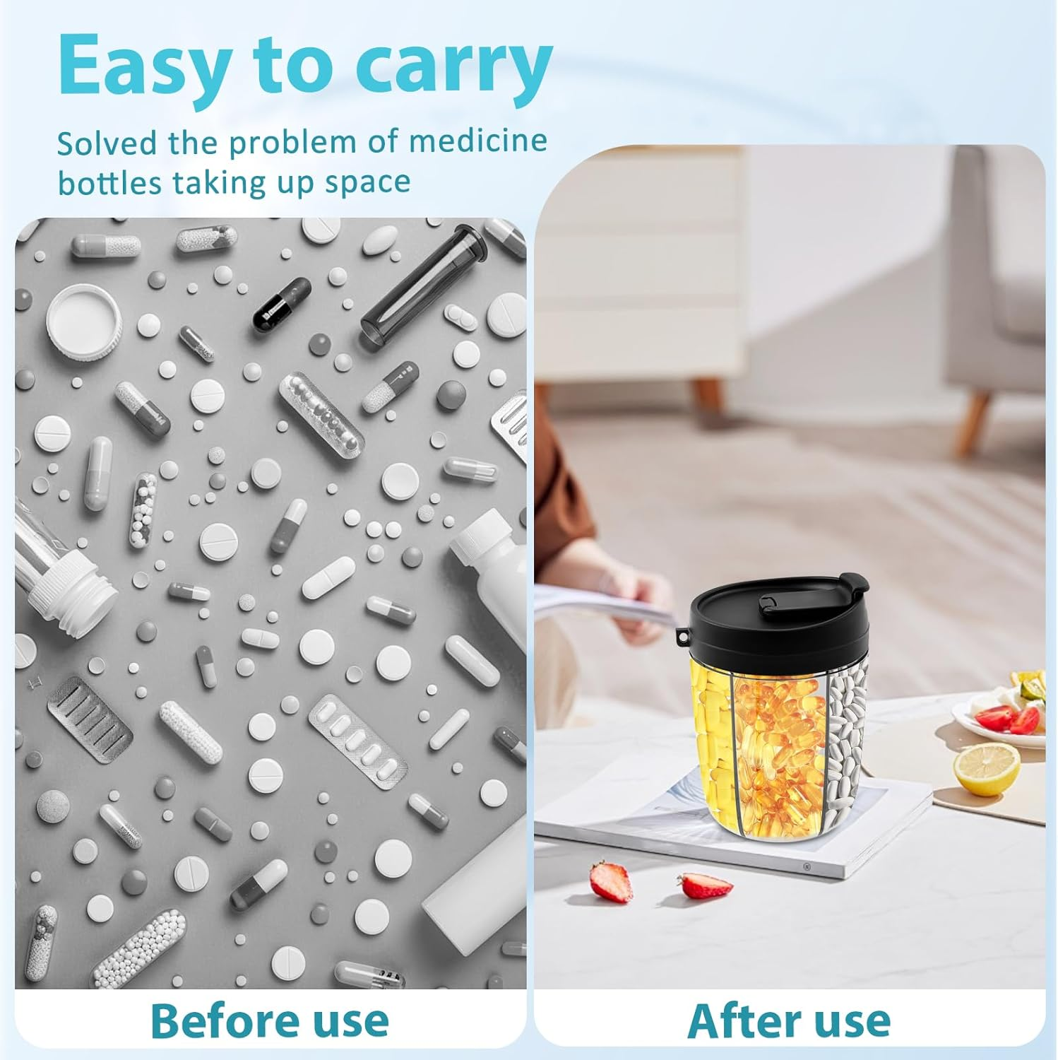 Large Pill Organizer, round Pill Box with 7 Compartments and anti Mixing Design, Space Saving Portable Pill Dispenser, Supplement Organizer for Outdoor Traveling (Black) image number 5