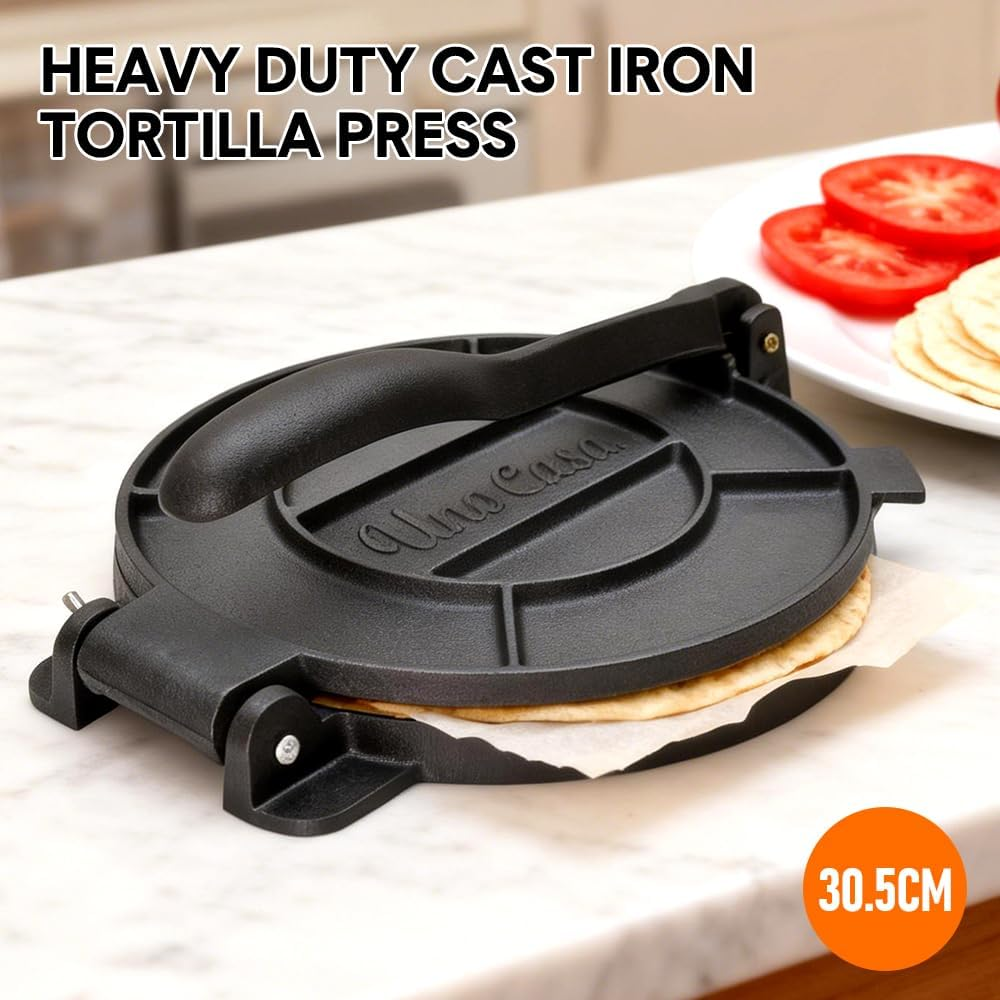 Alston 12 Inch Cast Iron Tortilla Press Heavy Duty Non-Stick Roti Maker Masa Flour Tortillas Dough Presser for Homemade Flatbreads Quesadilla Rotis Empanadas image number 1
