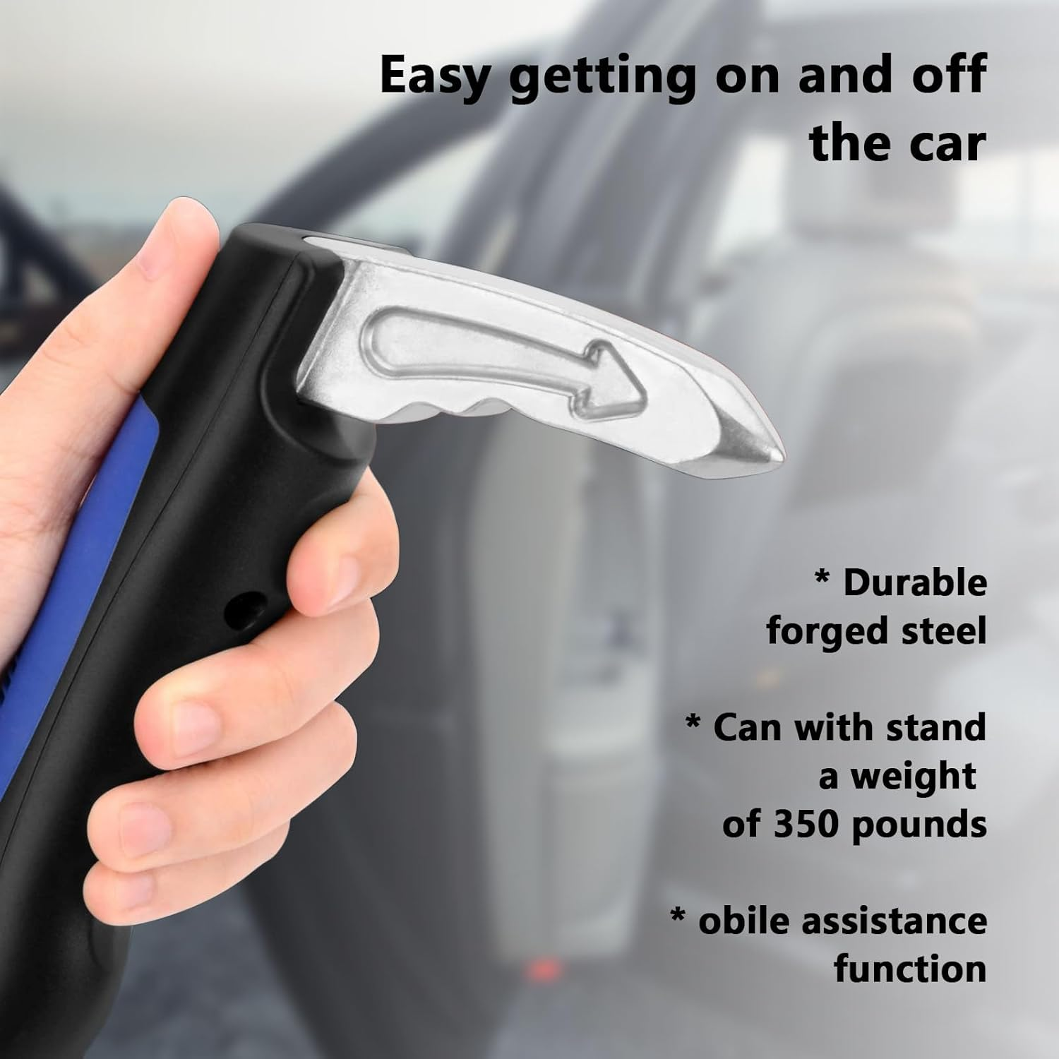 Car Door Assist Handle for Elderly, 2-Pack Vehicle Support Handles with Emergency Window Breaker, 350 Lbs (159 Kg) Capacity for All U-Shaped Door Latch Cars, Portable Blue by Ruibex image number 2