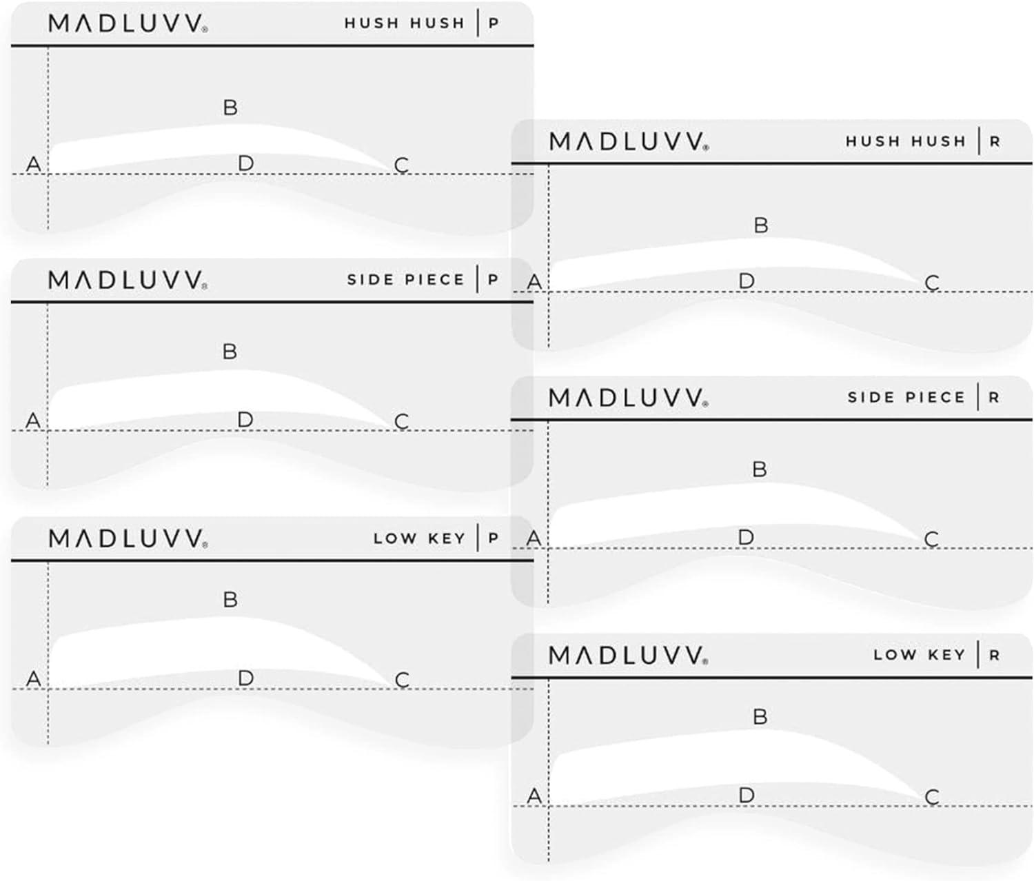 MADLUVV Best Eyebrow Shaping Stencil Kit, Set of 6 Plastic Reusable Stencils for Semi Permanent Microblading Tattoo & Makeup Artists with Pencil & Microblades (On the DL)