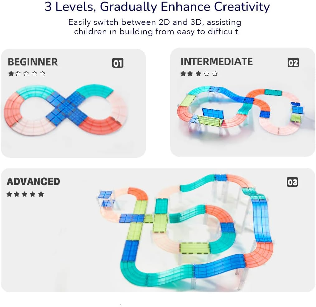 Magnetic Tiles Road Set 115 PCS, Mideer Magnetic Building Blocks with Car for Toddler Kids Toys, Montessori Educational Toys 3+ Year Old Boys & Girls Gifts image number 2