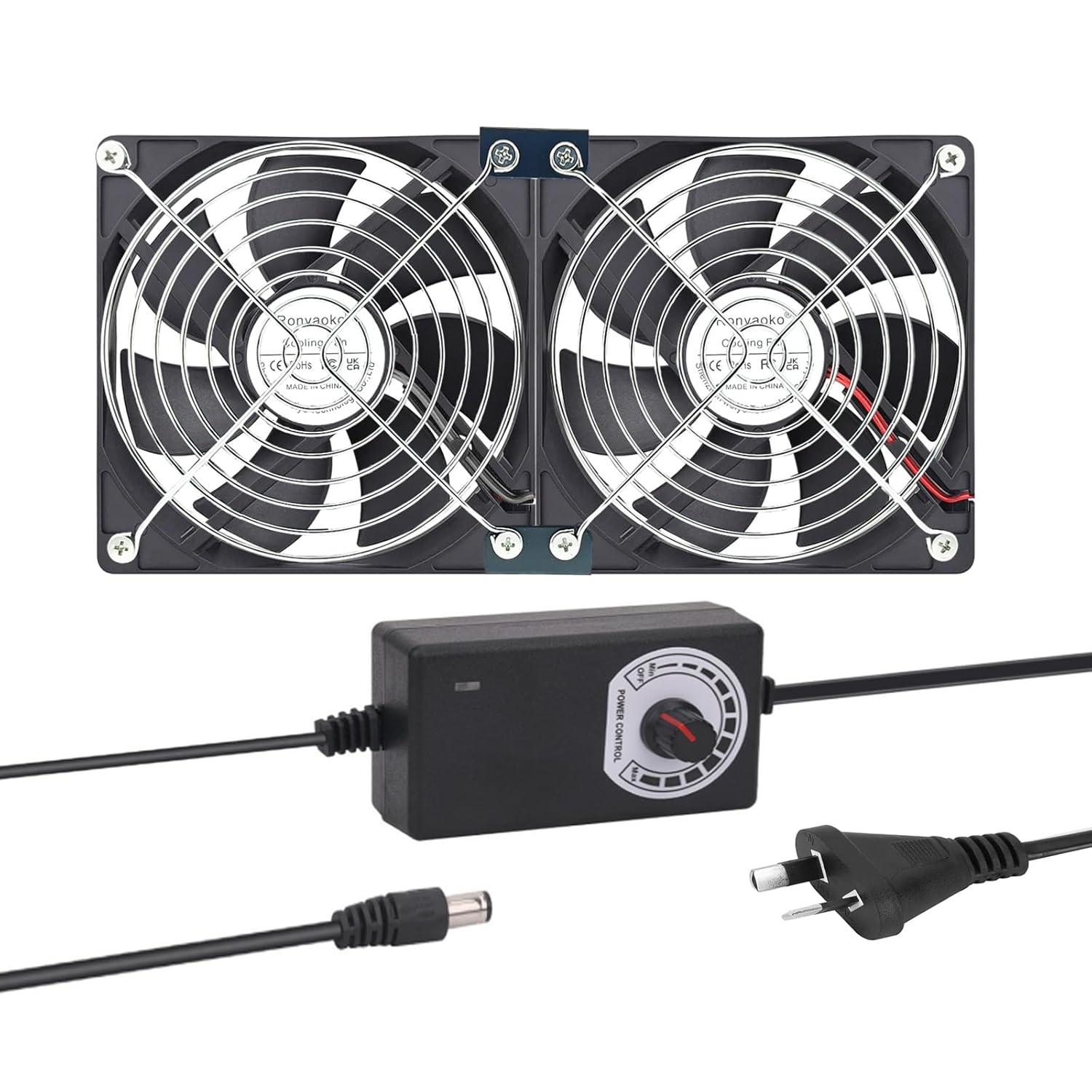 Ronyaoko Big Airflow Dual 120Mm Fans 2 X 12Cm 240Mm Computer Fan,Cabinet Chassis Cooling Fan,Ac 100V to 240V Speed Control,For Server Workstation Greenhouse Receiver Playstation Ventilation Cooling image number 2