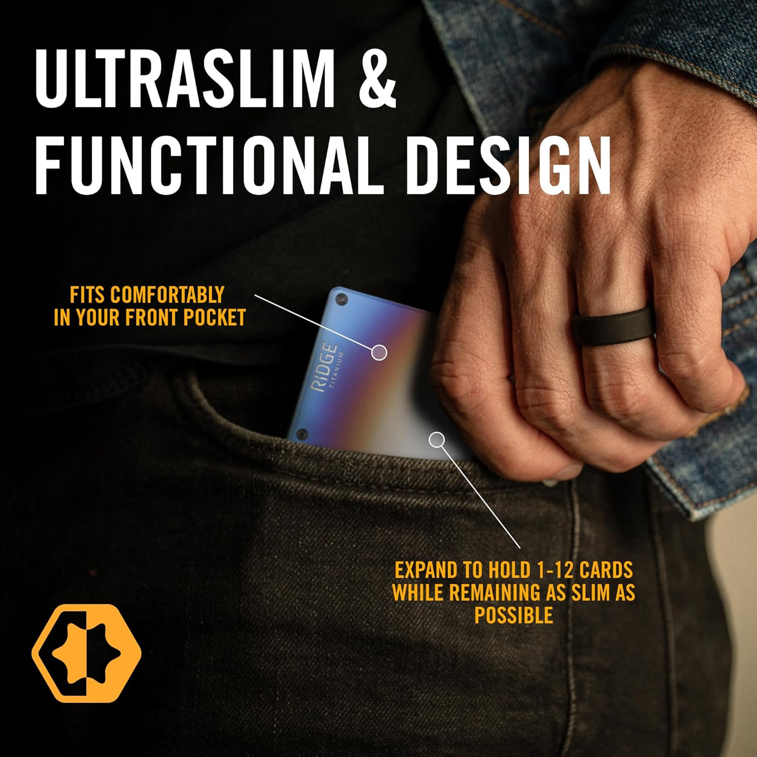 The Ridge Wallet for Men, Slim Wallet for Men - Thin as a Rail, Minimalist Aesthetics, Holds up to 12 Cards, RFID Safe, Titanium Wallet with Money Clip (Burnt Titanium) image number 1