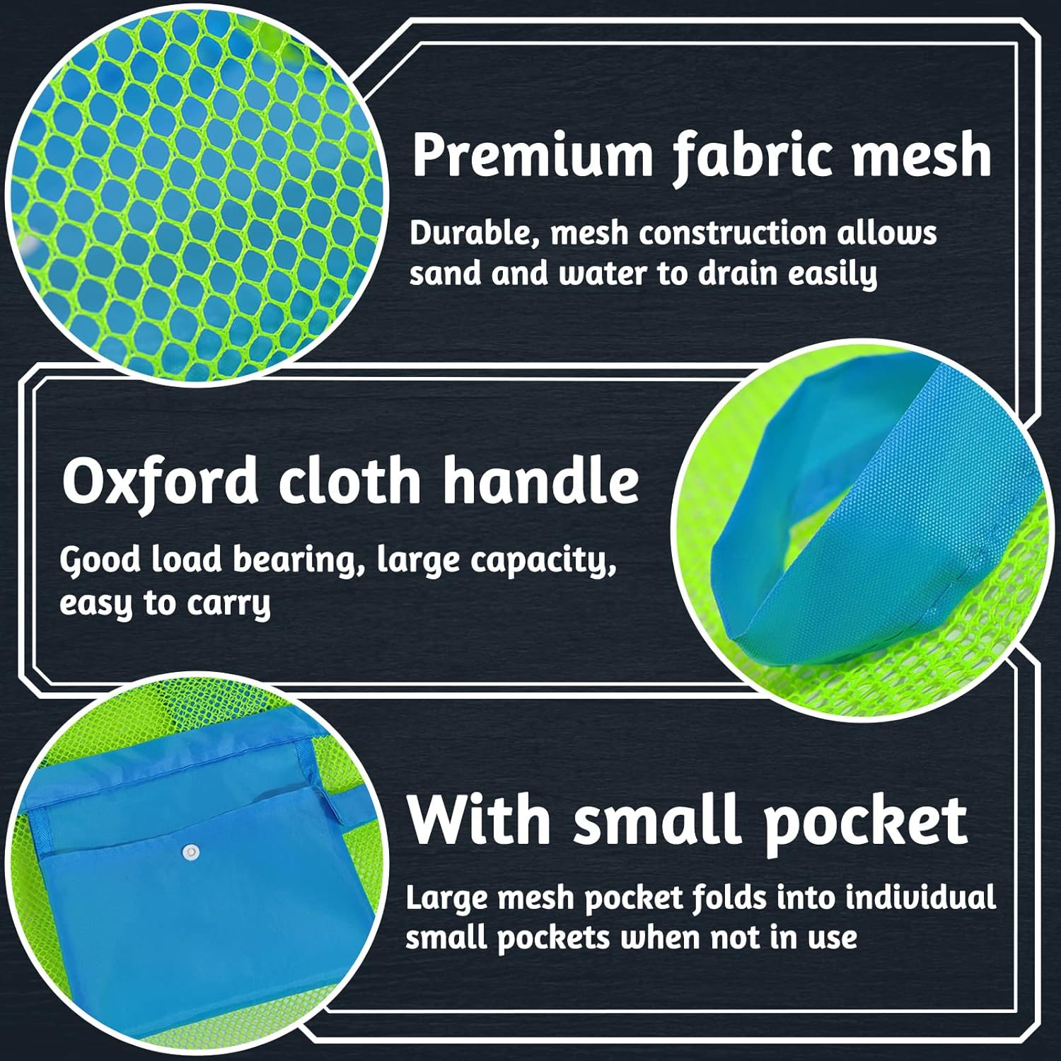 Mesh Beach Tote Bag, Extra Large Beach Bags, Kids Sea Shell Bags, Quick Dry Net Tote for Swimming Pool Travel Beach, Green, Large image number 1