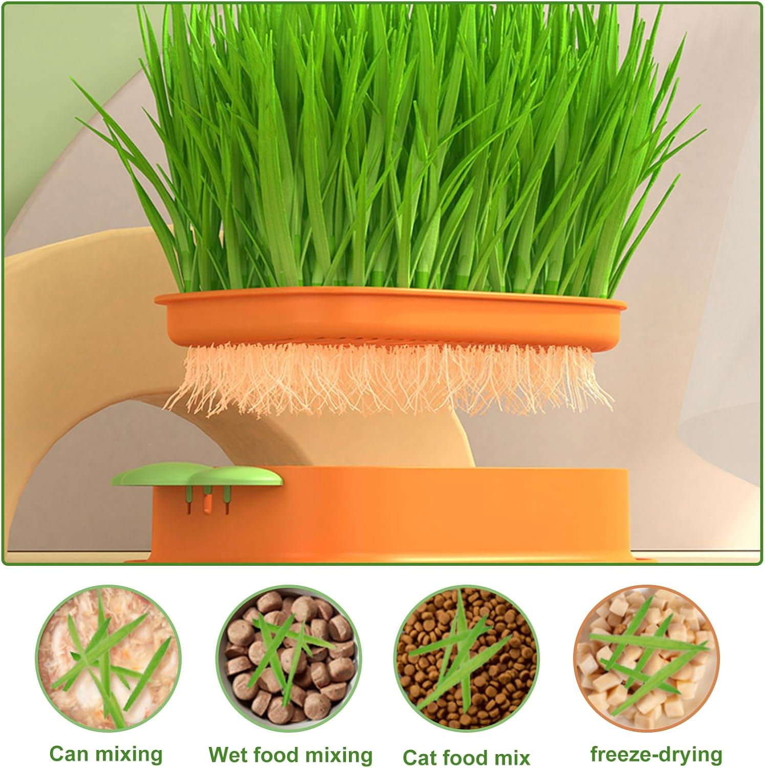 Nizirioo Carrot Cat Grass Tray Growth Set: 2 Pieces Hydroponic Cat Grass Box with 10 Bags Seed, Plastic Comfortable Cat Grass Case, Cat Grass Germ Tray for Cat Dogs Pets image number 4